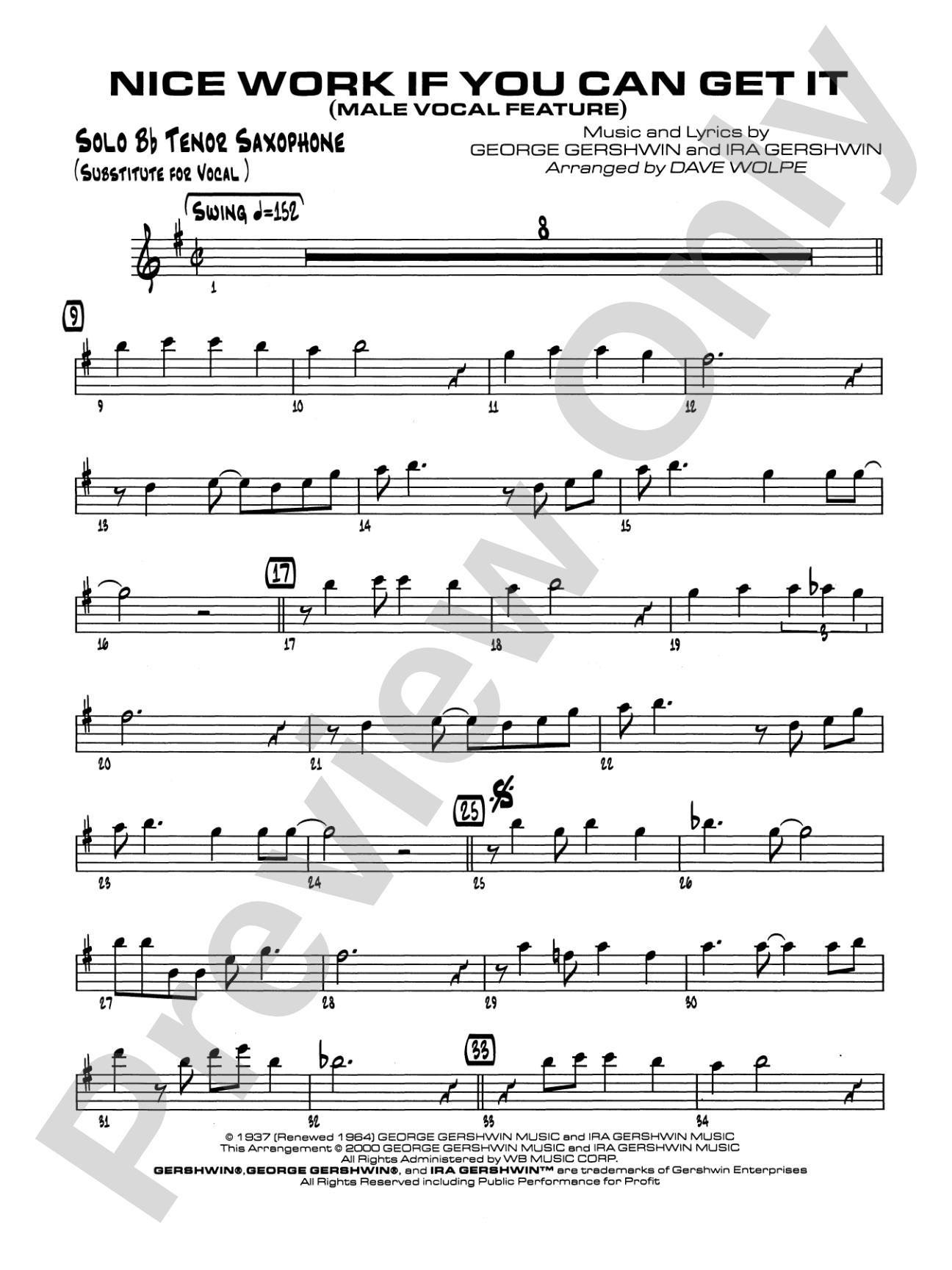 Nice Work If You Can Get It: Solo Tenor Saxophone
