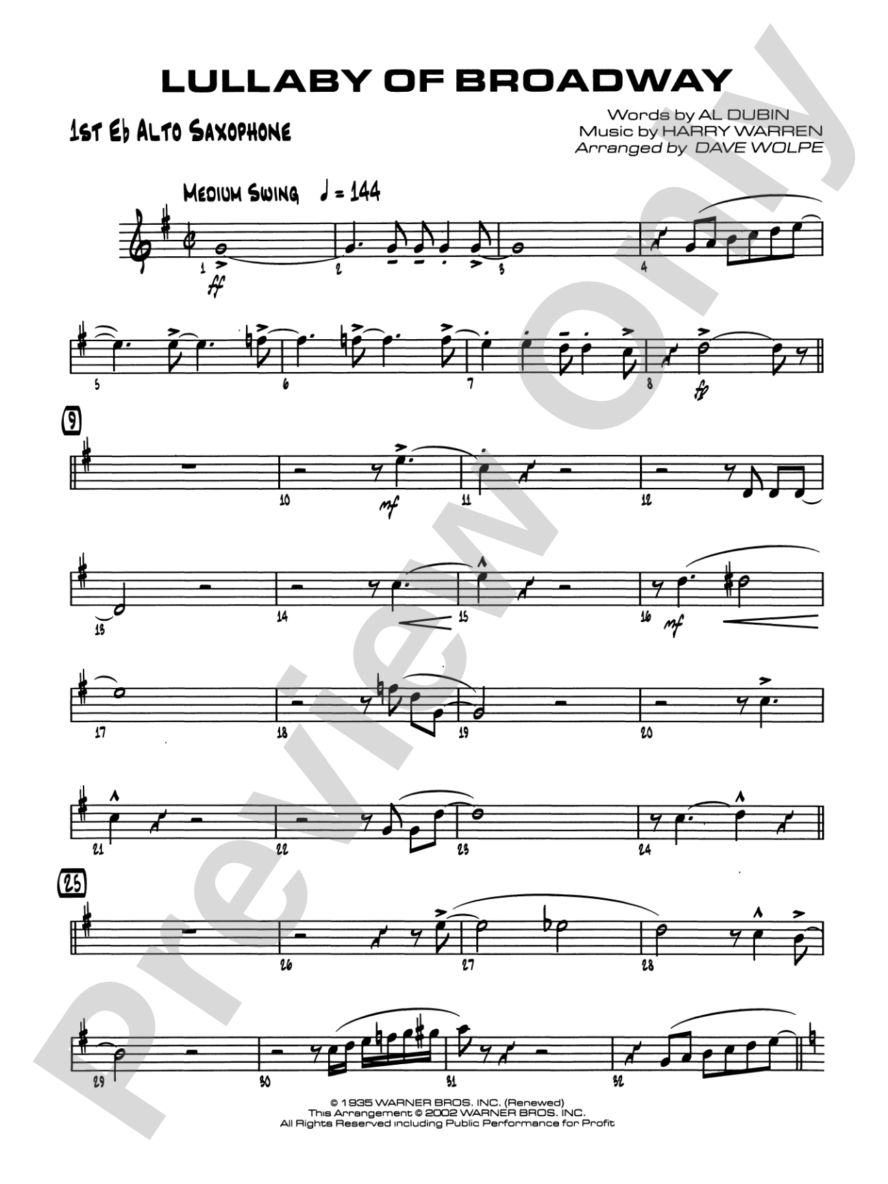 Lullaby of Broadway: E-flat Alto Saxophone