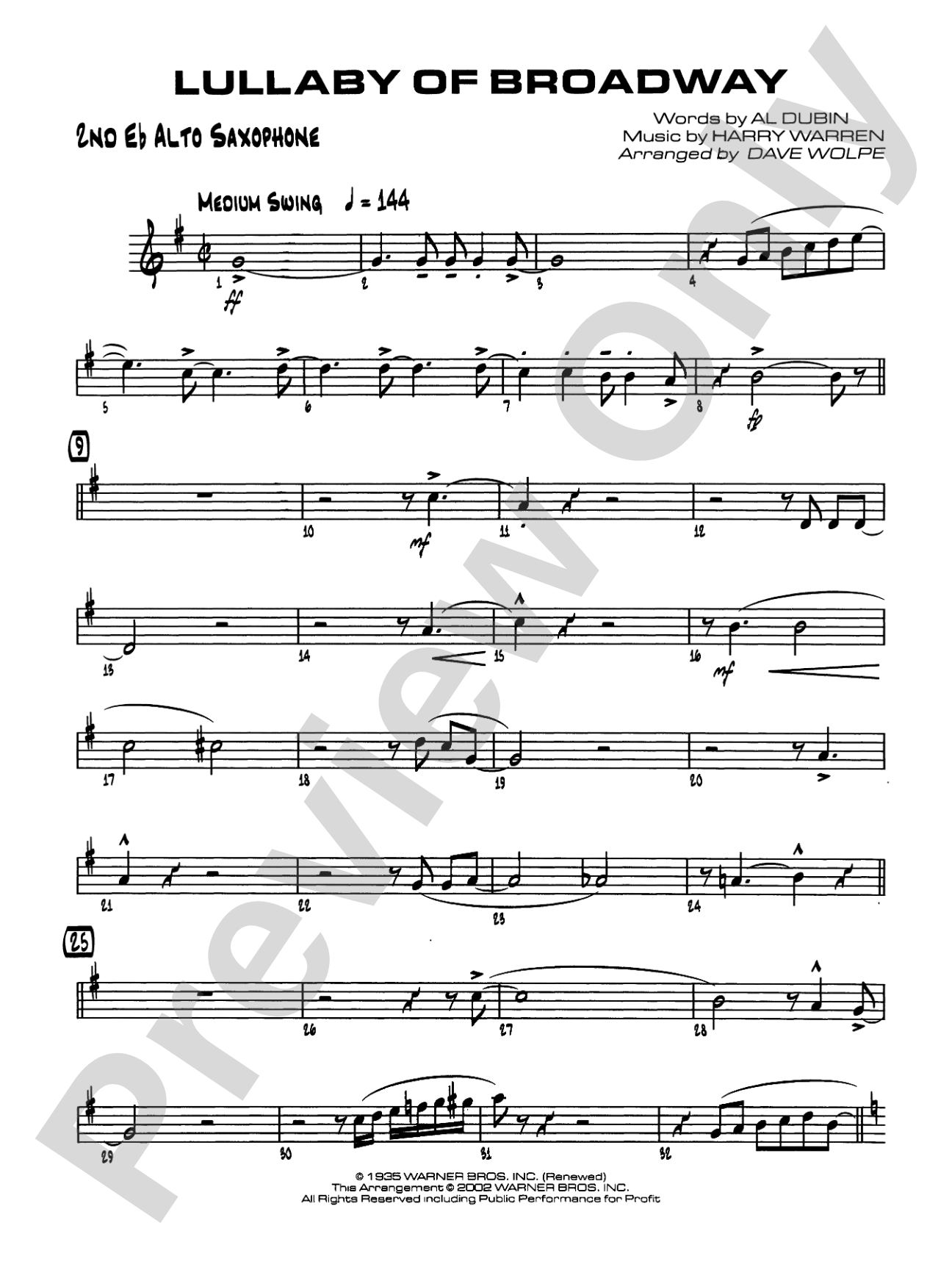 Lullaby of Broadway: 2nd E-flat Alto Saxophone