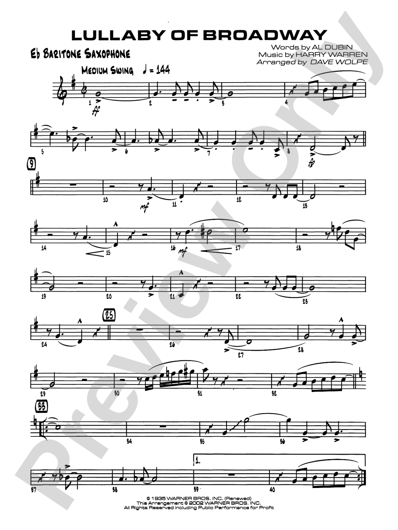 Lullaby of Broadway: E-flat Baritone Saxophone