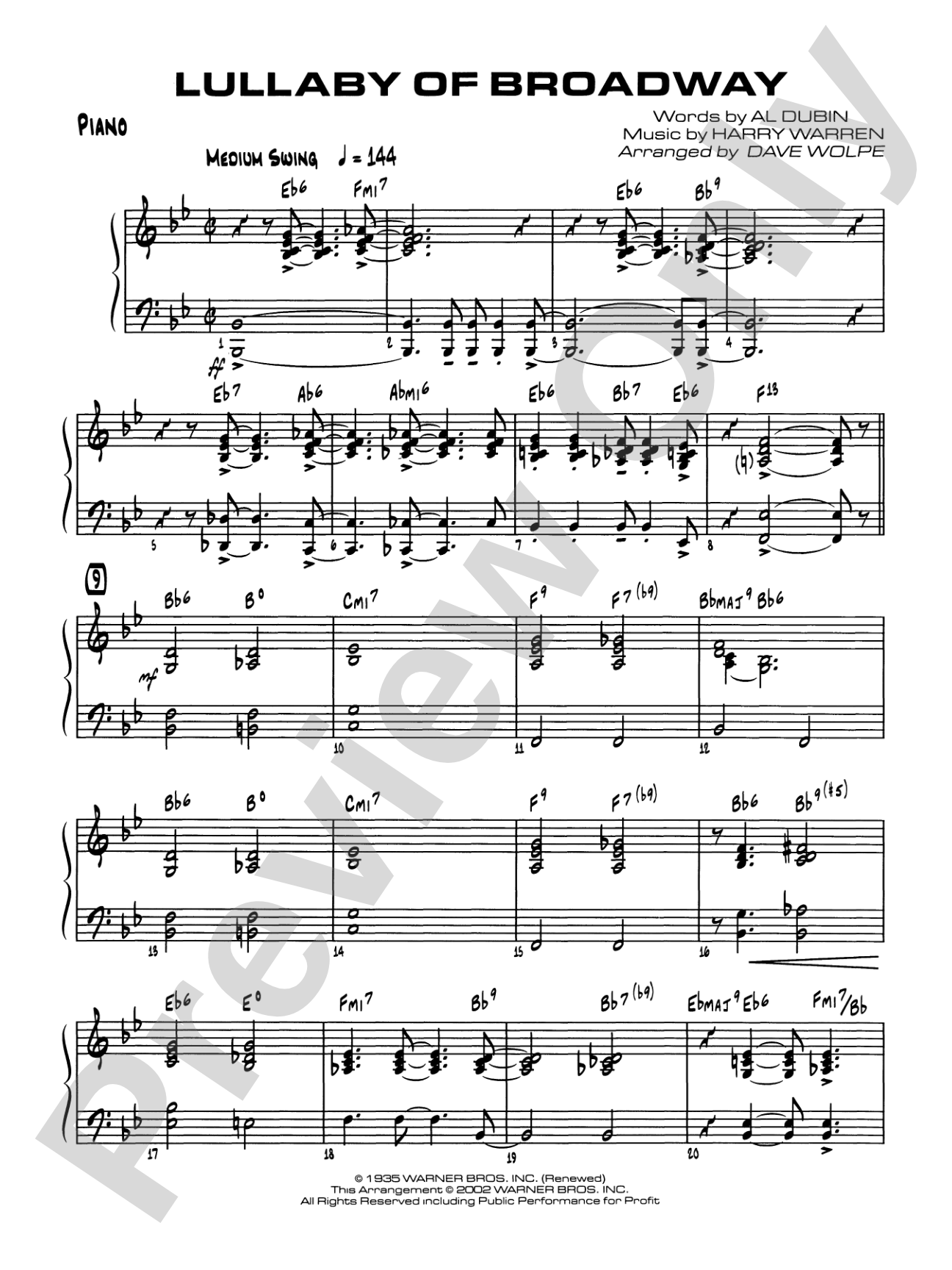 Lullaby of Broadway: Piano Accompaniment