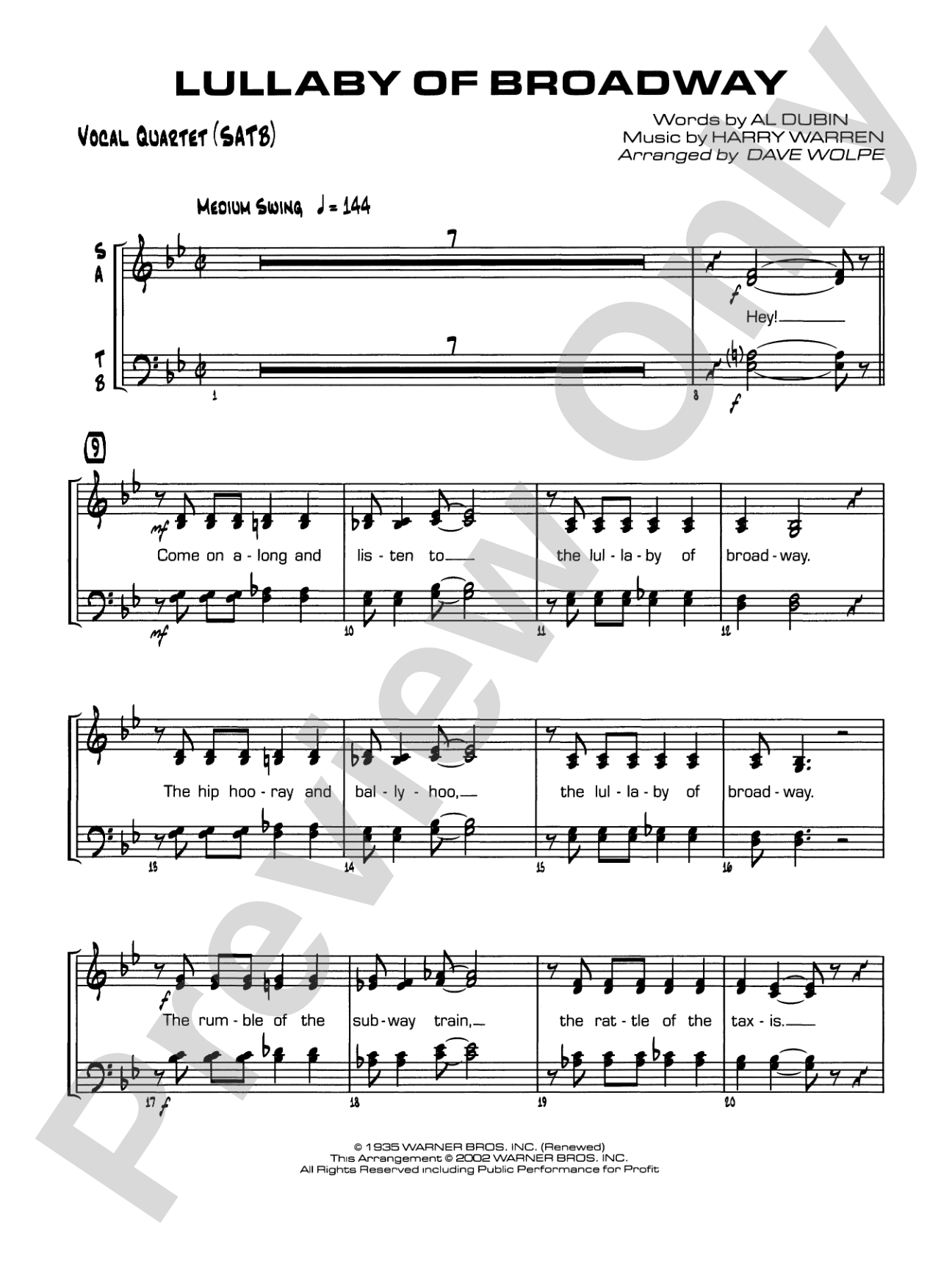 Lullaby of Broadway: SATB Vocals