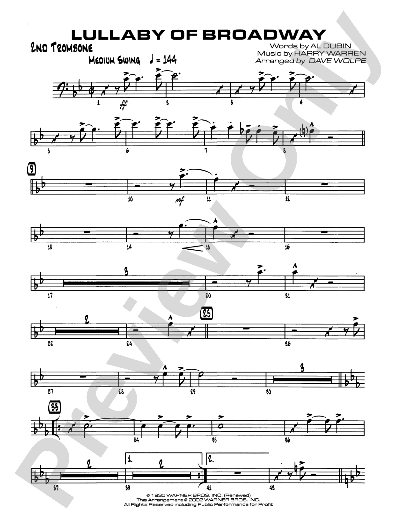 Lullaby of Broadway: 2nd Trombone