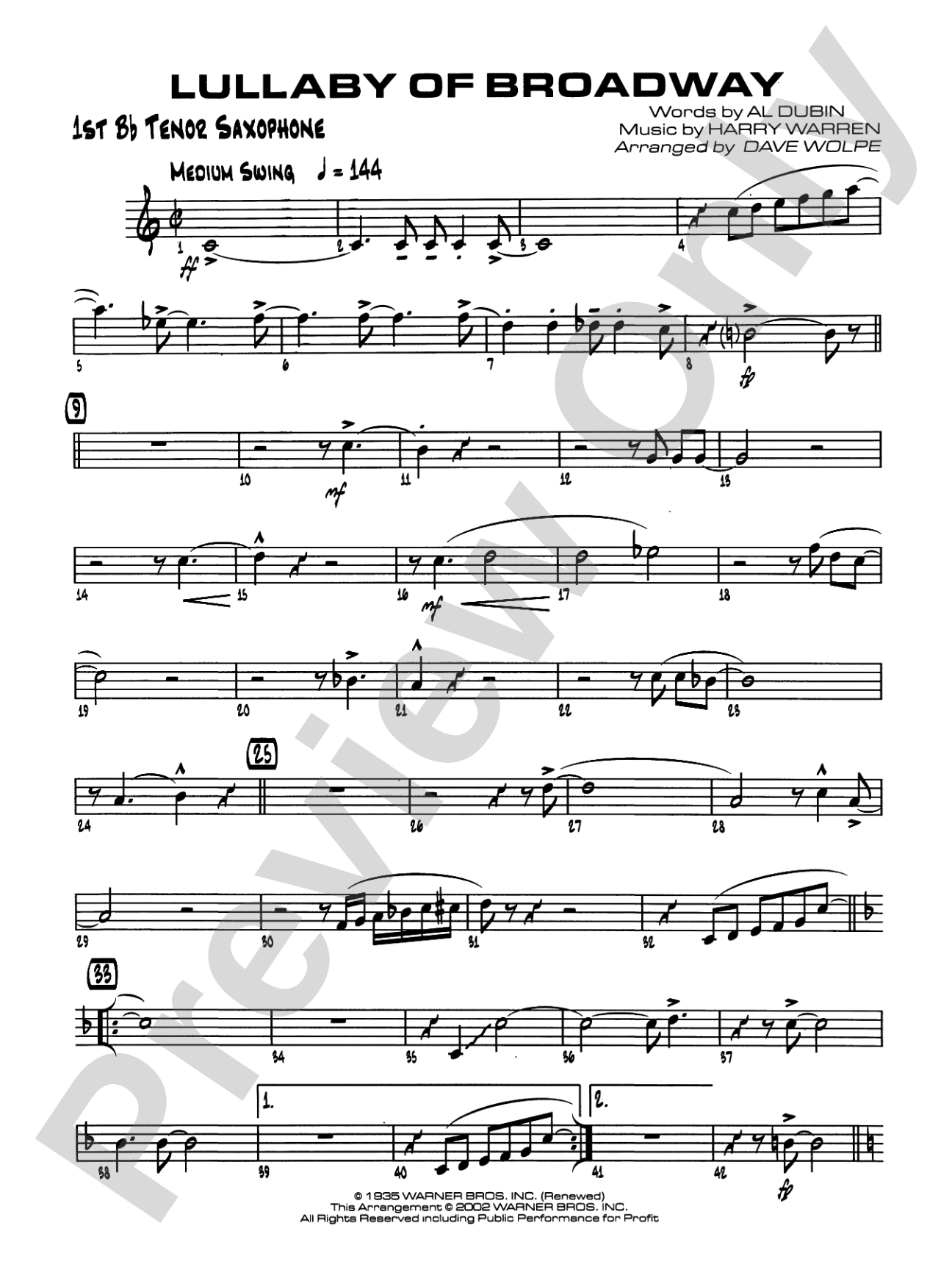 Lullaby of Broadway: B-flat Tenor Saxophone