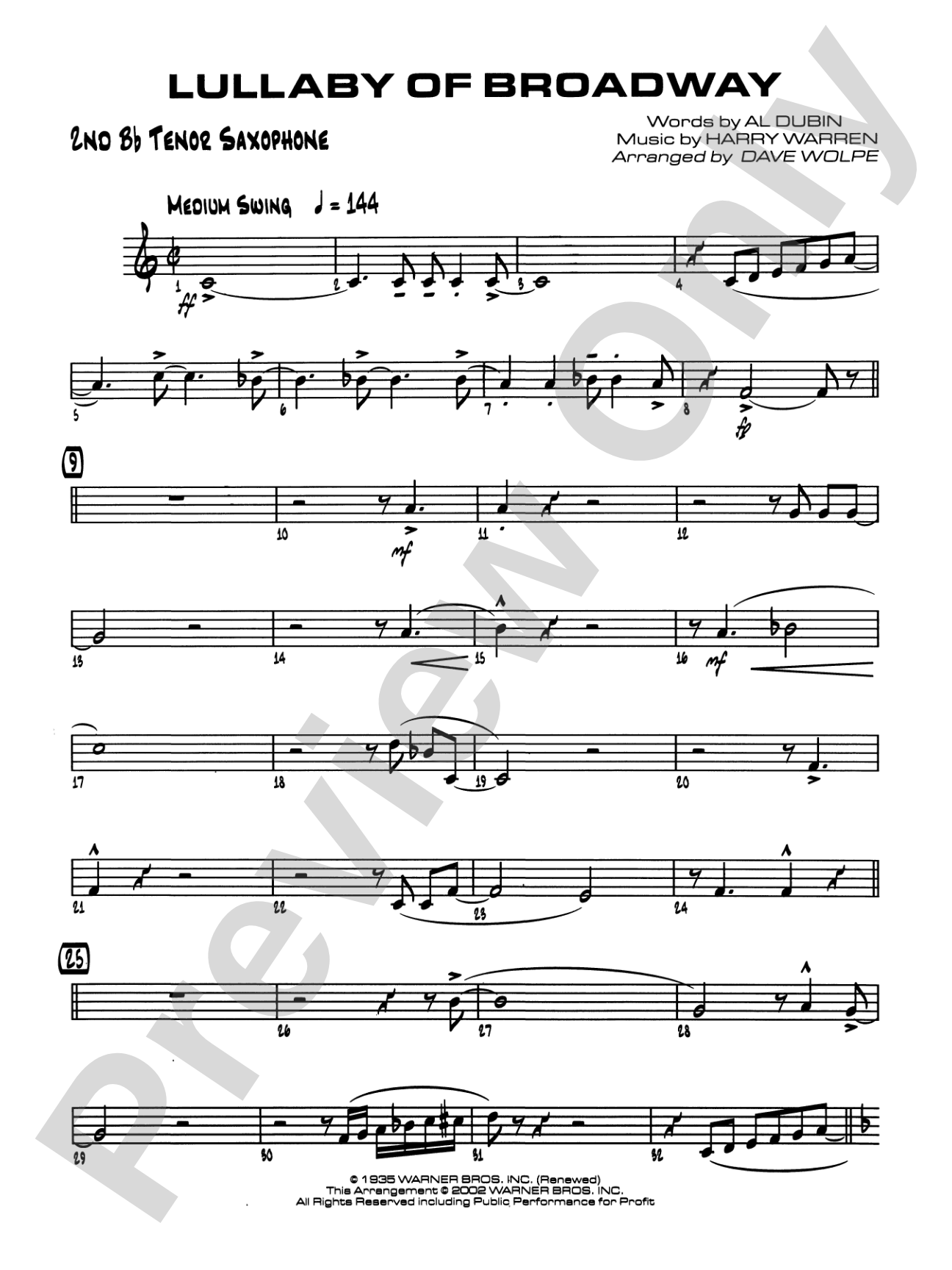 Lullaby of Broadway: 2nd B-flat Tenor Saxophone