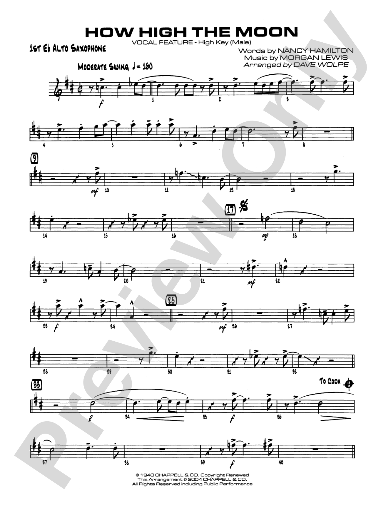 How High the Moon: E-flat Alto Saxophone