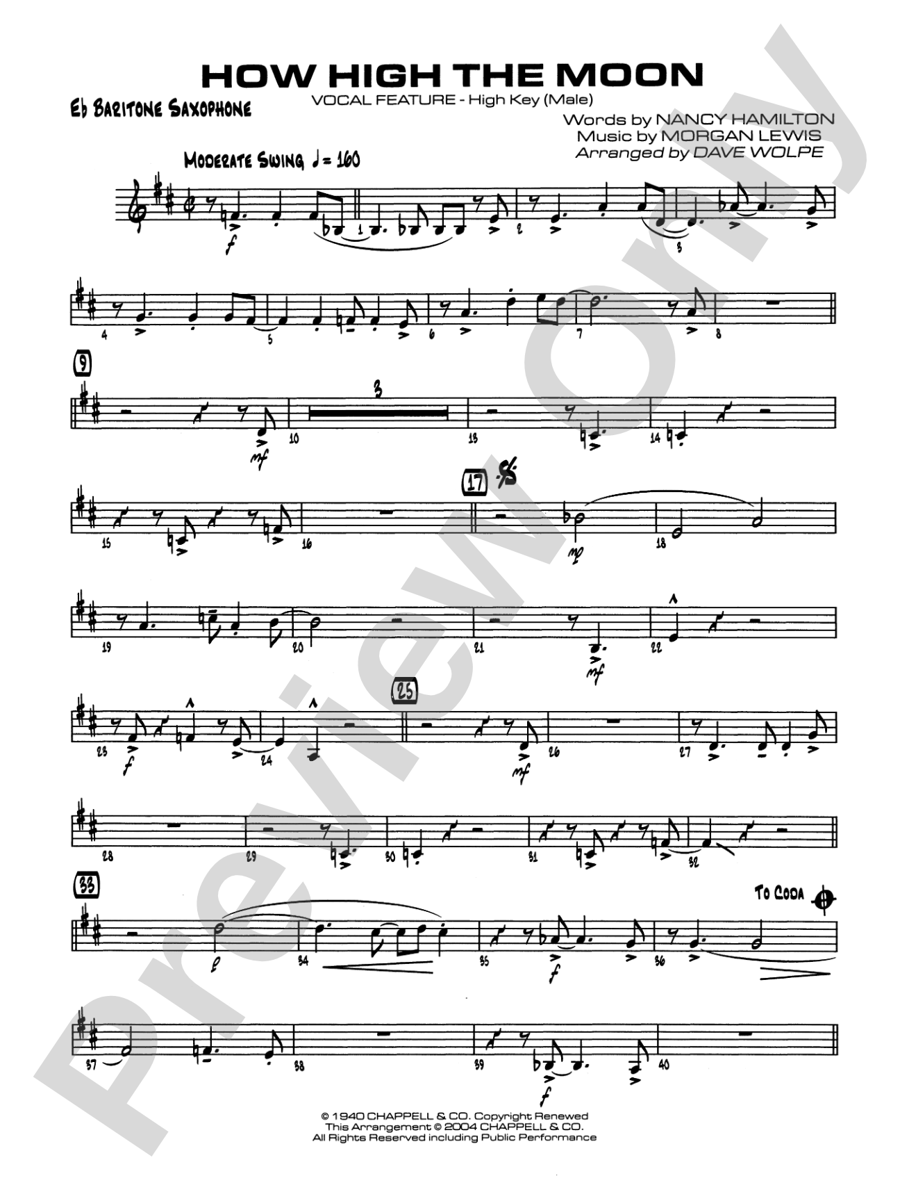 How High the Moon: E-flat Baritone Saxophone