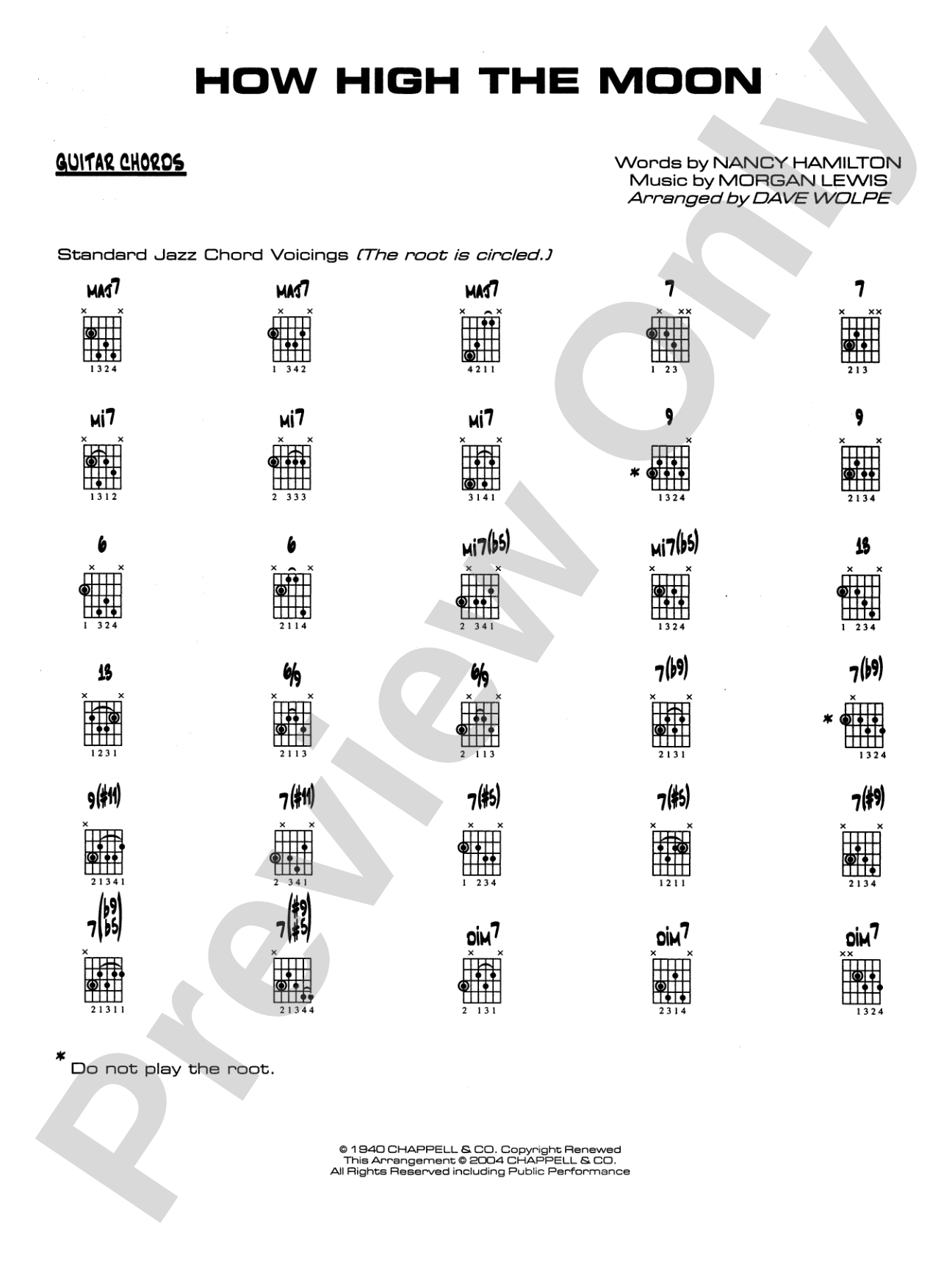 How High the Moon: Guitar Chords