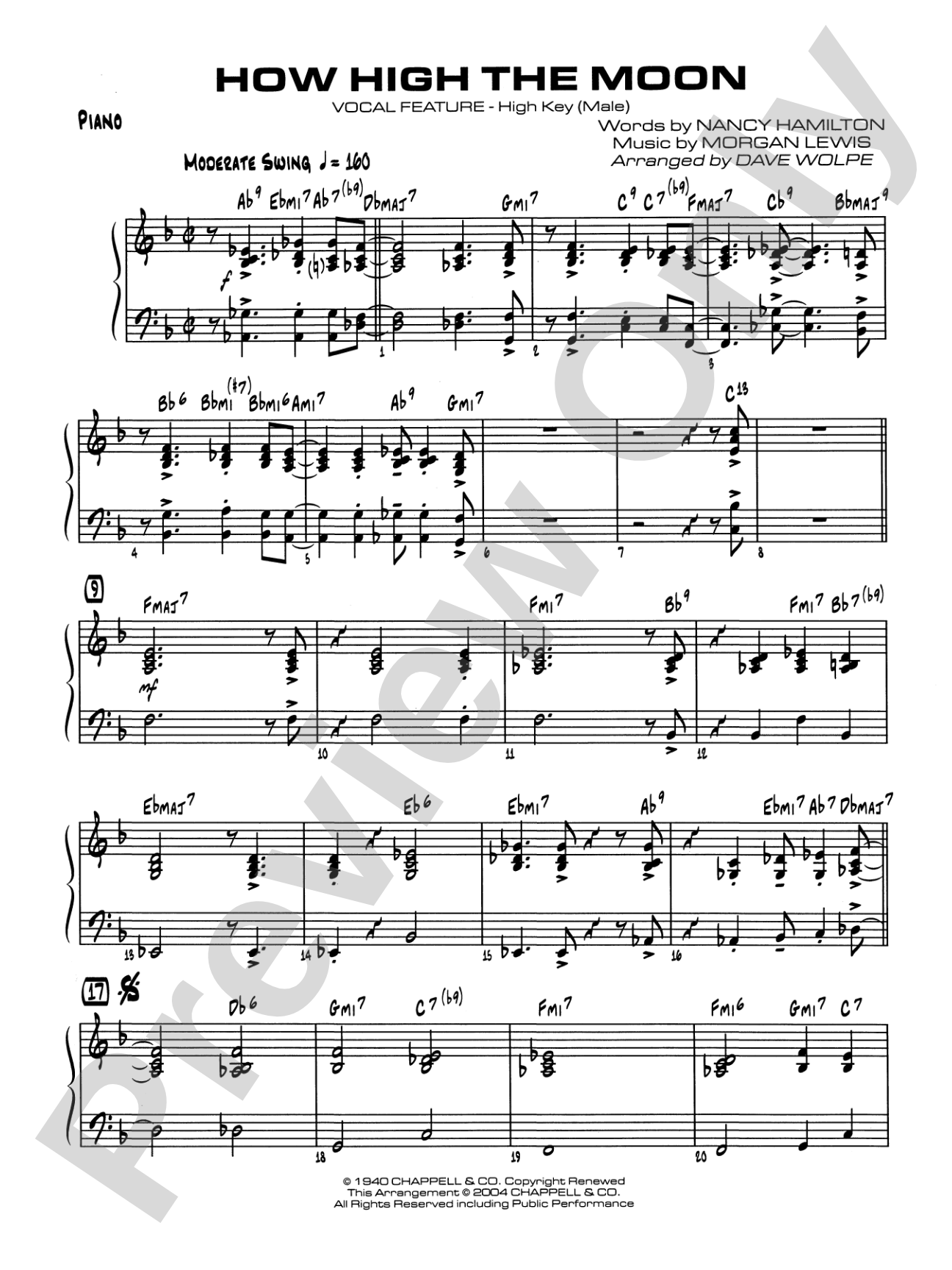 How High the Moon: Piano Accompaniment