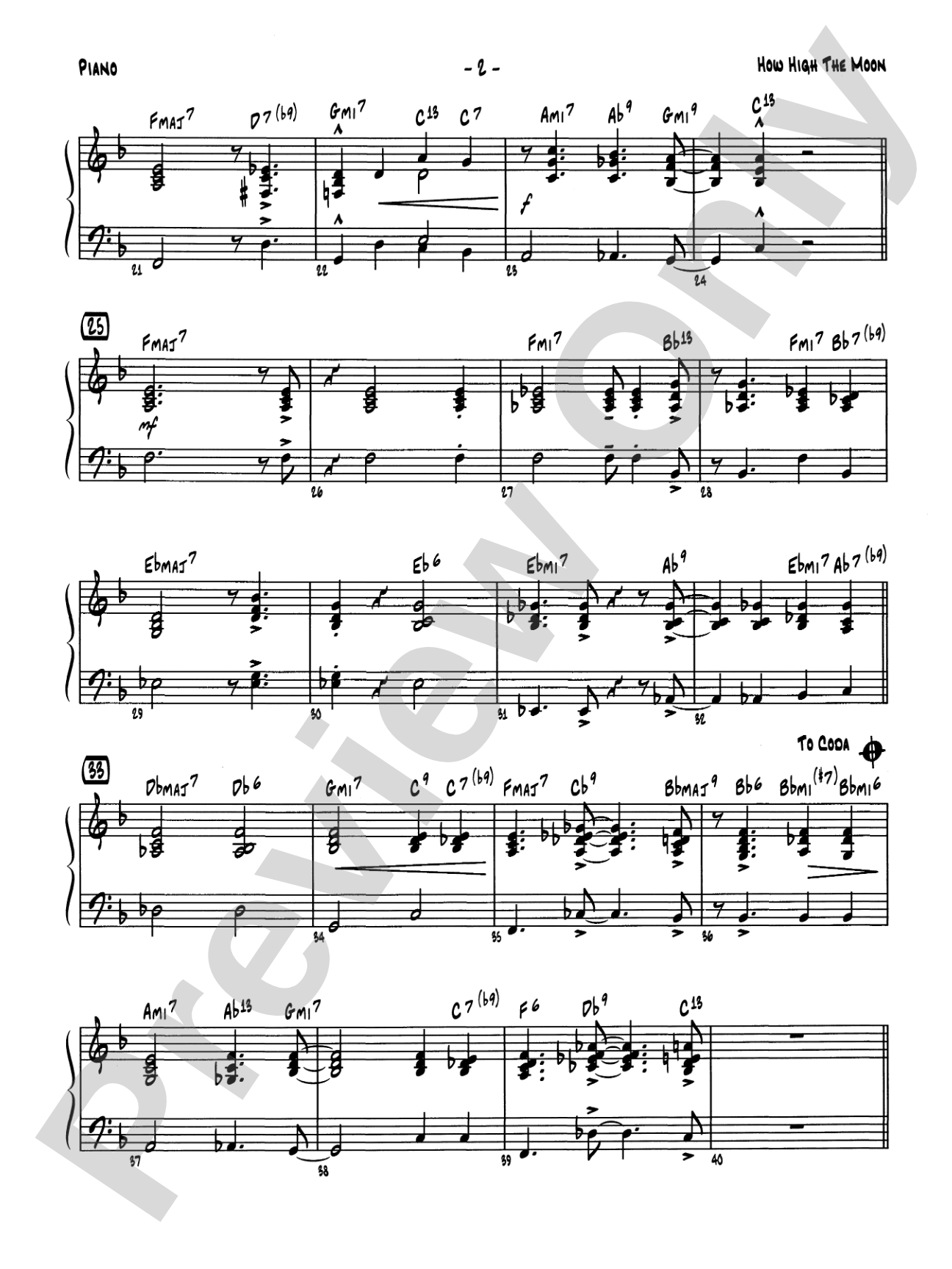How High the Moon: Piano Accompaniment