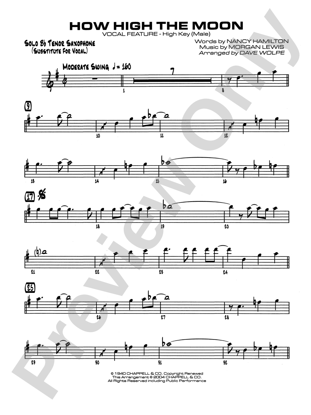 How High the Moon: Solo Tenor Saxophone