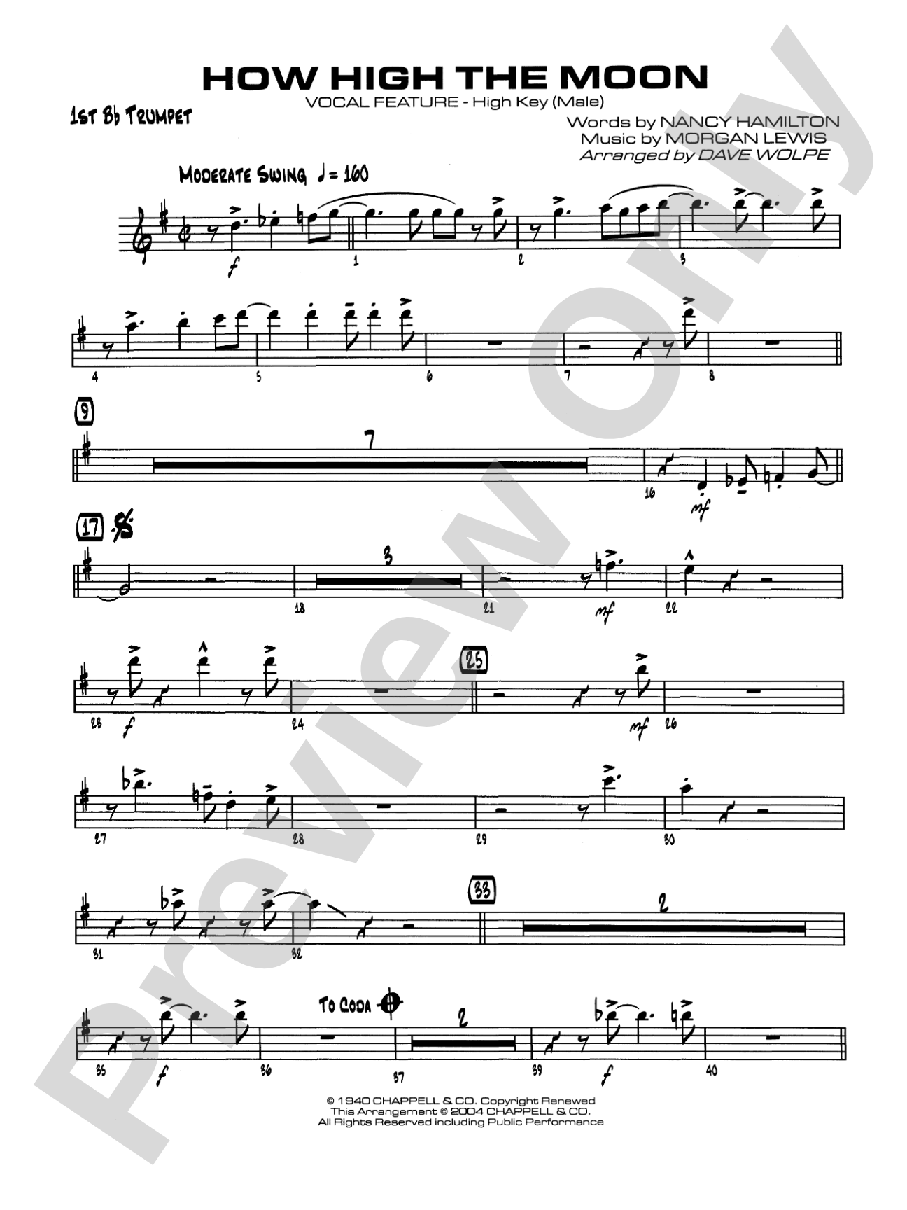 How High the Moon: 1st B-flat Trumpet