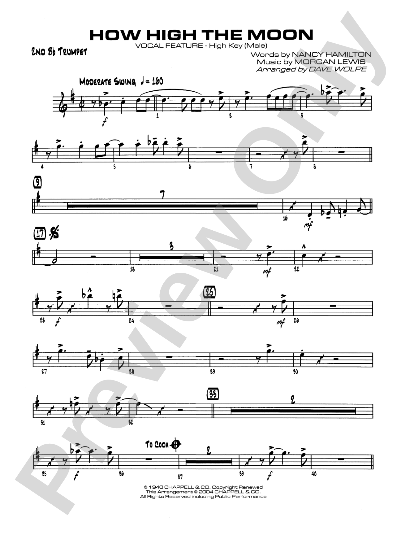 How High the Moon: 2nd B-flat Trumpet