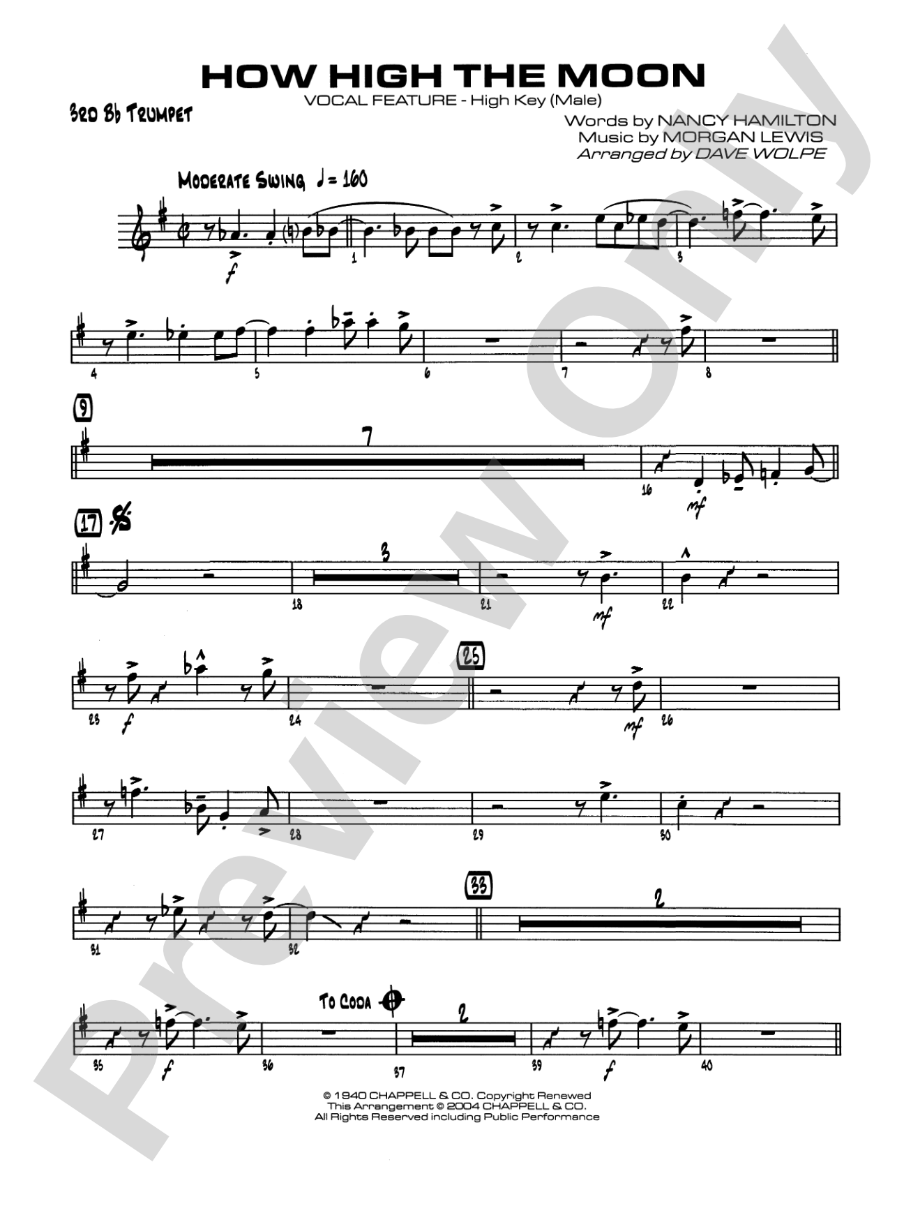 How High the Moon: 3rd B-flat Trumpet