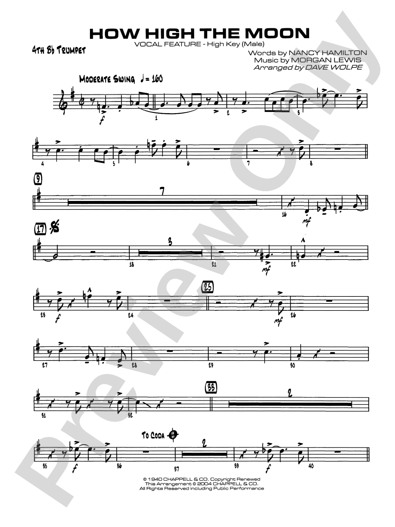 How High the Moon: 4th B-flat Trumpet