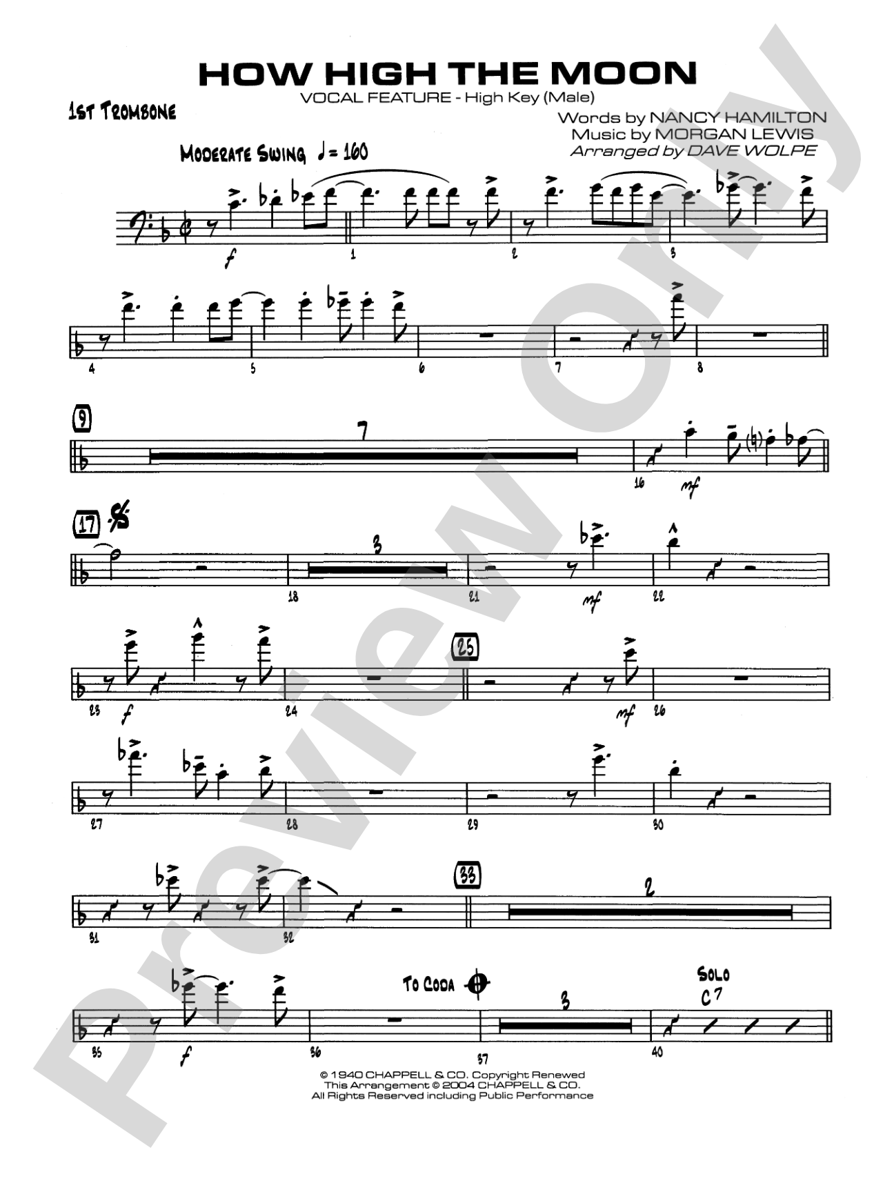 How High the Moon: 1st Trombone