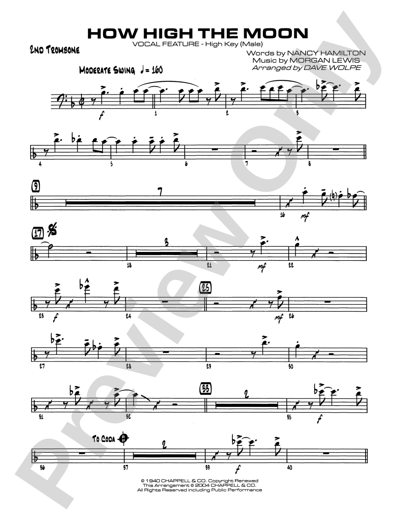 How High the Moon: 2nd Trombone