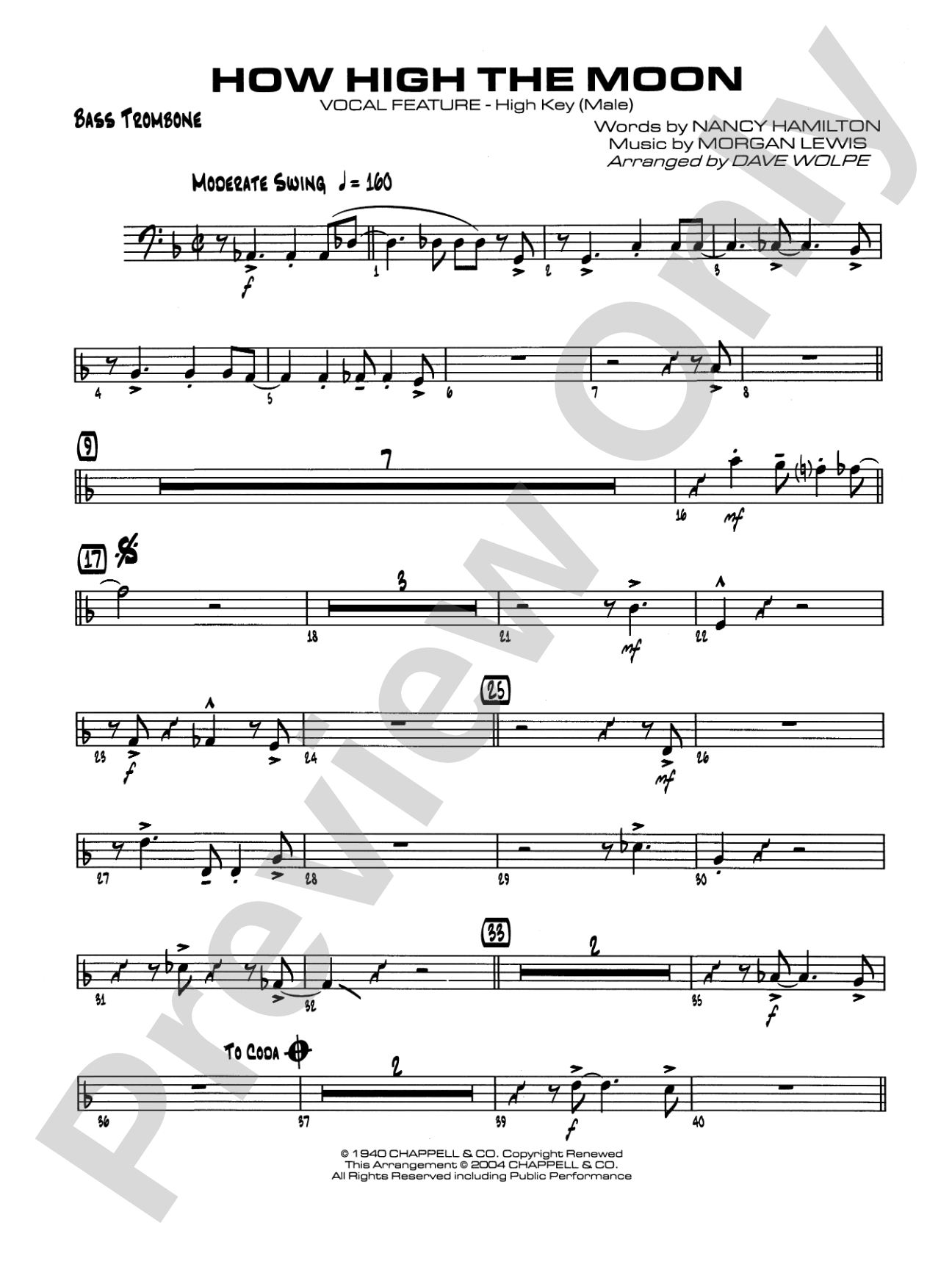 How High the Moon: 4th Trombone