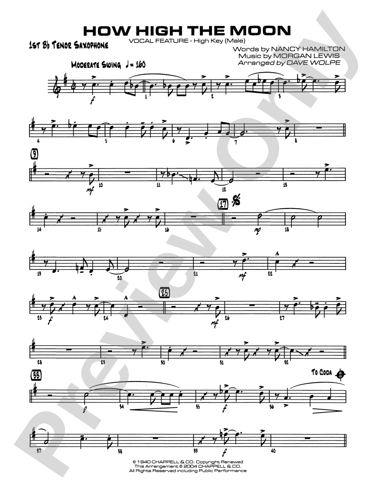 How High the Moon: B-flat Tenor Saxophone