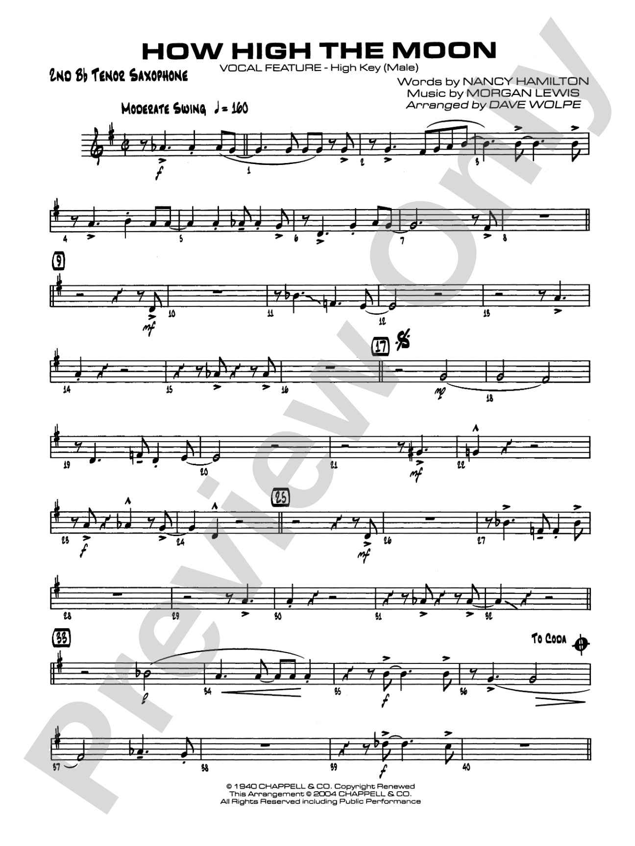 How High the Moon: 2nd B-flat Tenor Saxophone