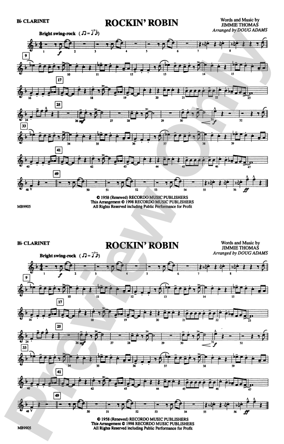 Rockin' Robin: 1st B-flat Clarinet