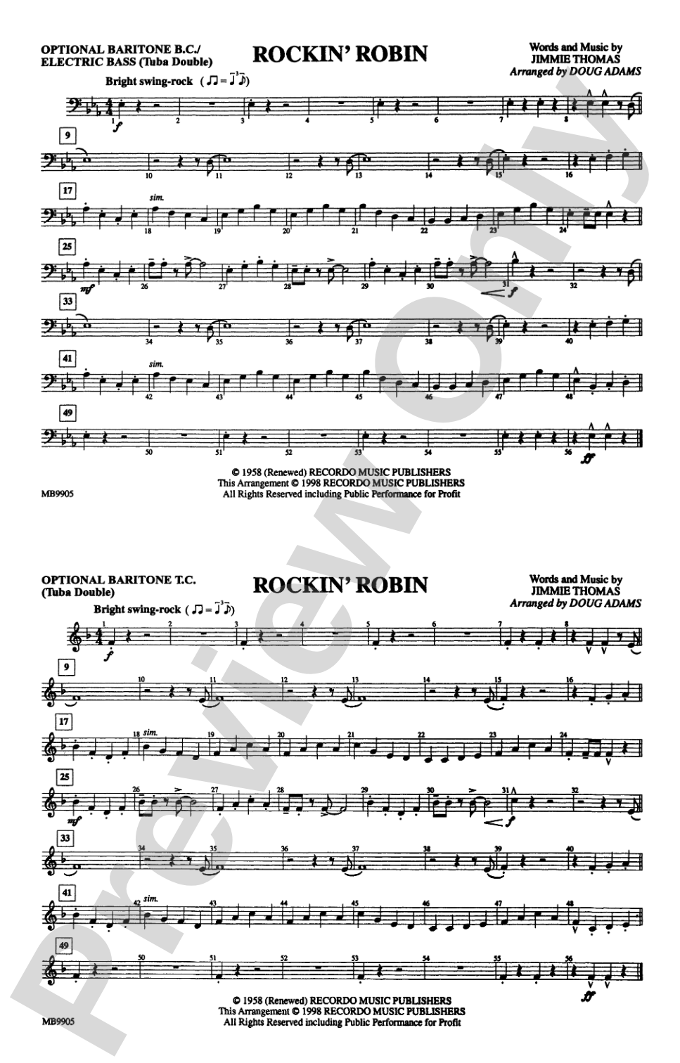 Rockin' Robin: Optioinal Baritone Bass Clef
