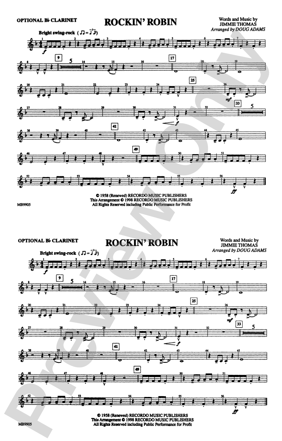 Rockin' Robin: Optional Bb Clarinet