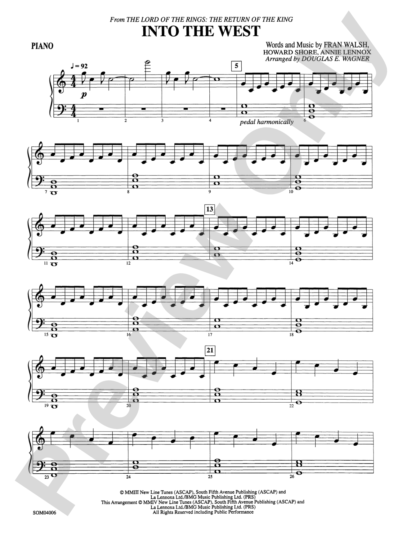 Into the West (from The Lord of the Rings: The Return of the King): Piano Accompaniment