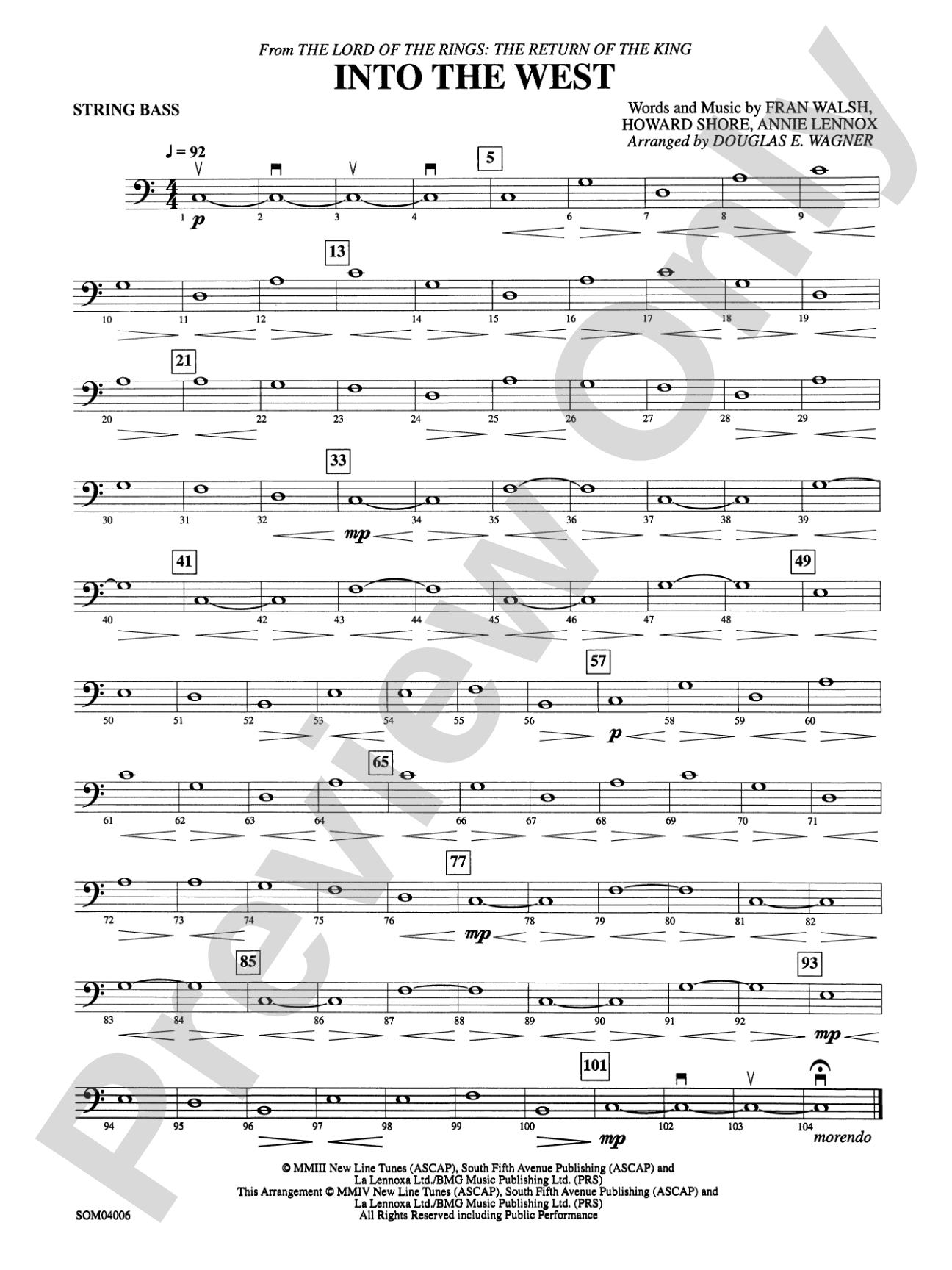 Into the West (from The Lord of the Rings: The Return of the King): String Bass