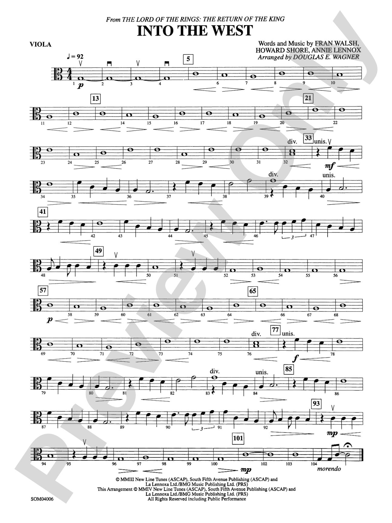 Into the West (from The Lord of the Rings: The Return of the King): Viola