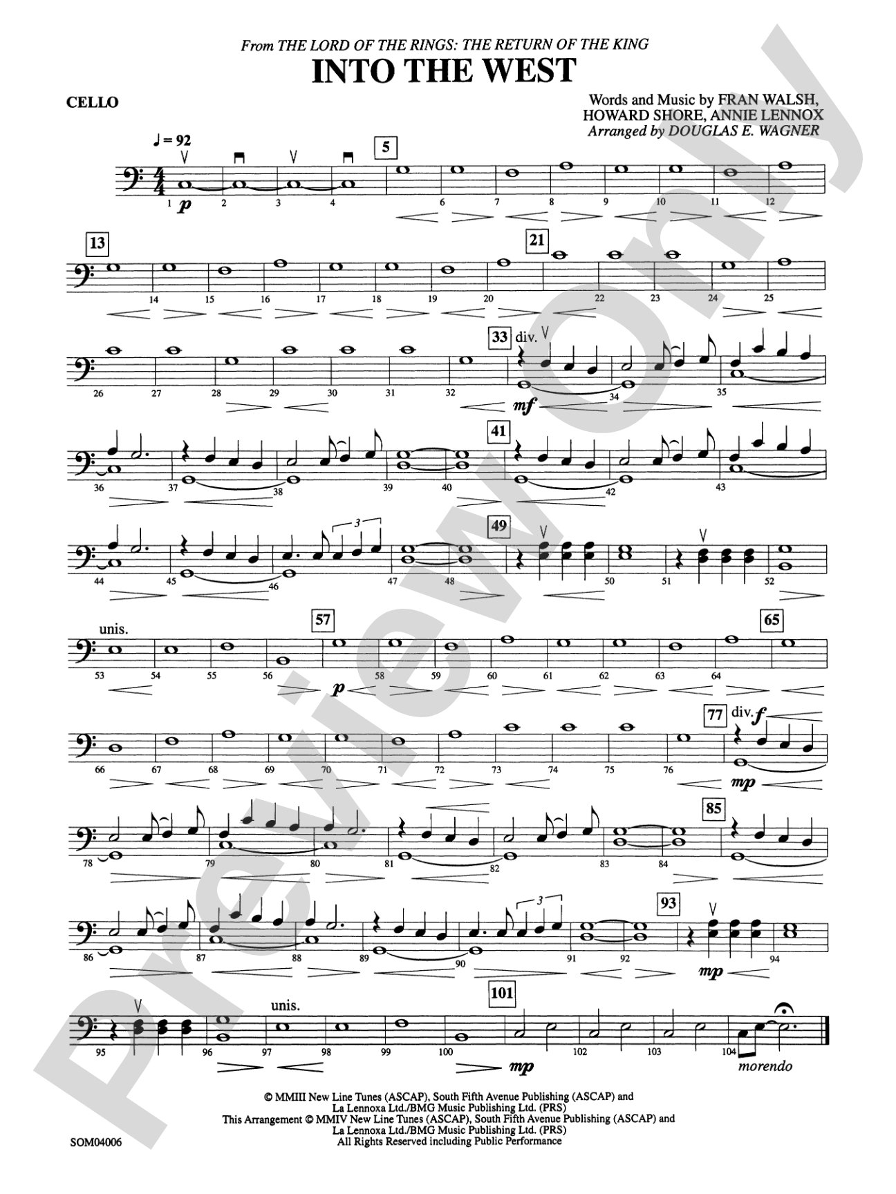 Into the West (from The Lord of the Rings: The Return of the King): Cello