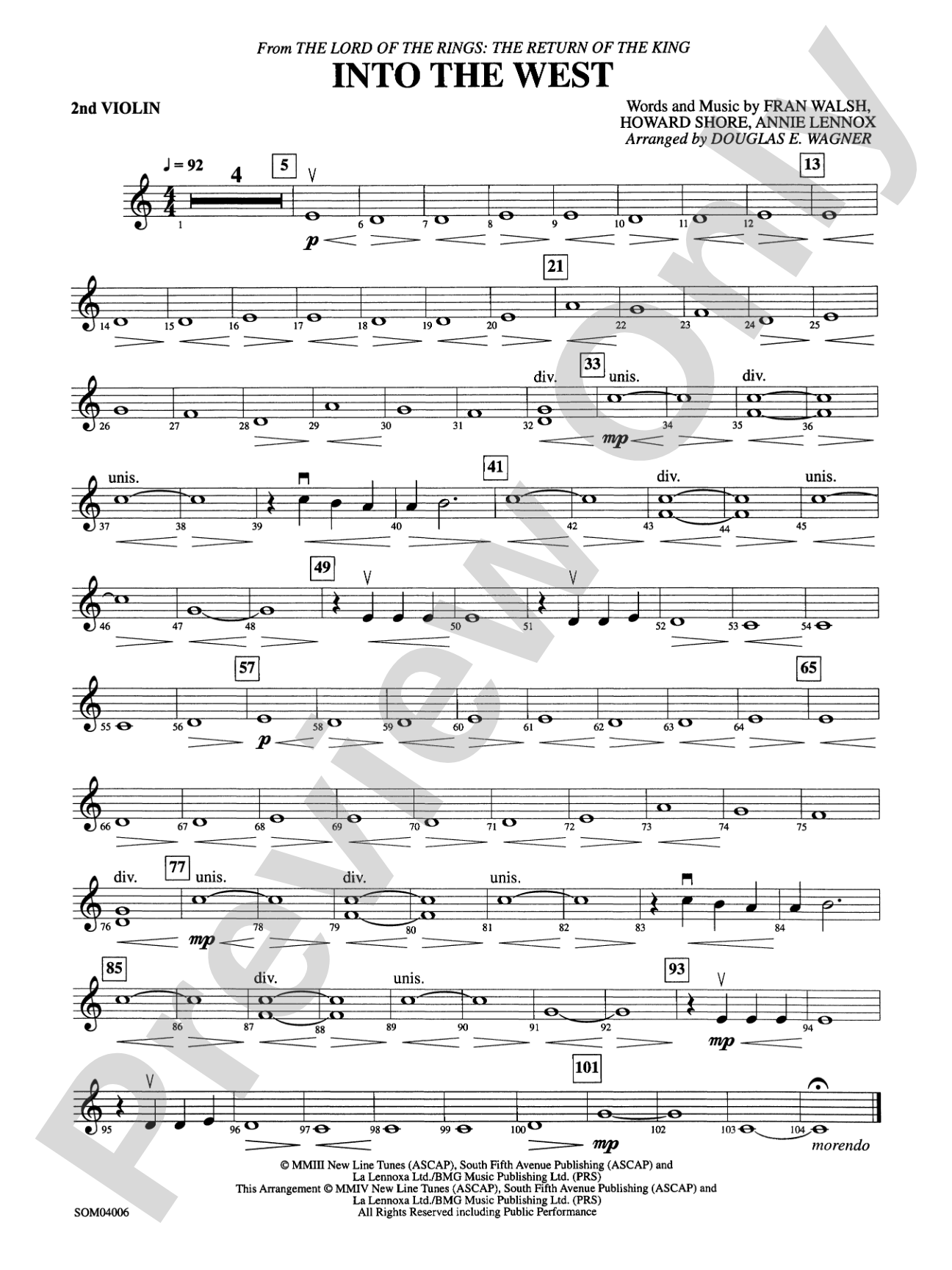Into the West (from The Lord of the Rings: The Return of the King): 2nd Violin