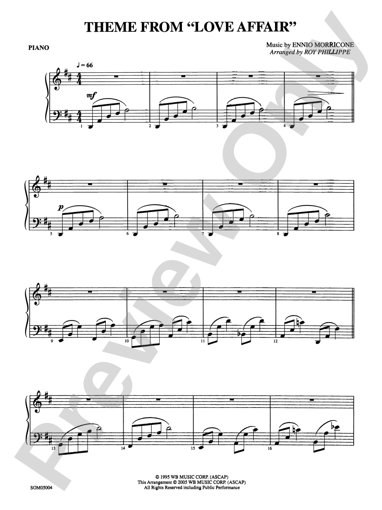 Love Affair, Theme from: Piano Accompaniment