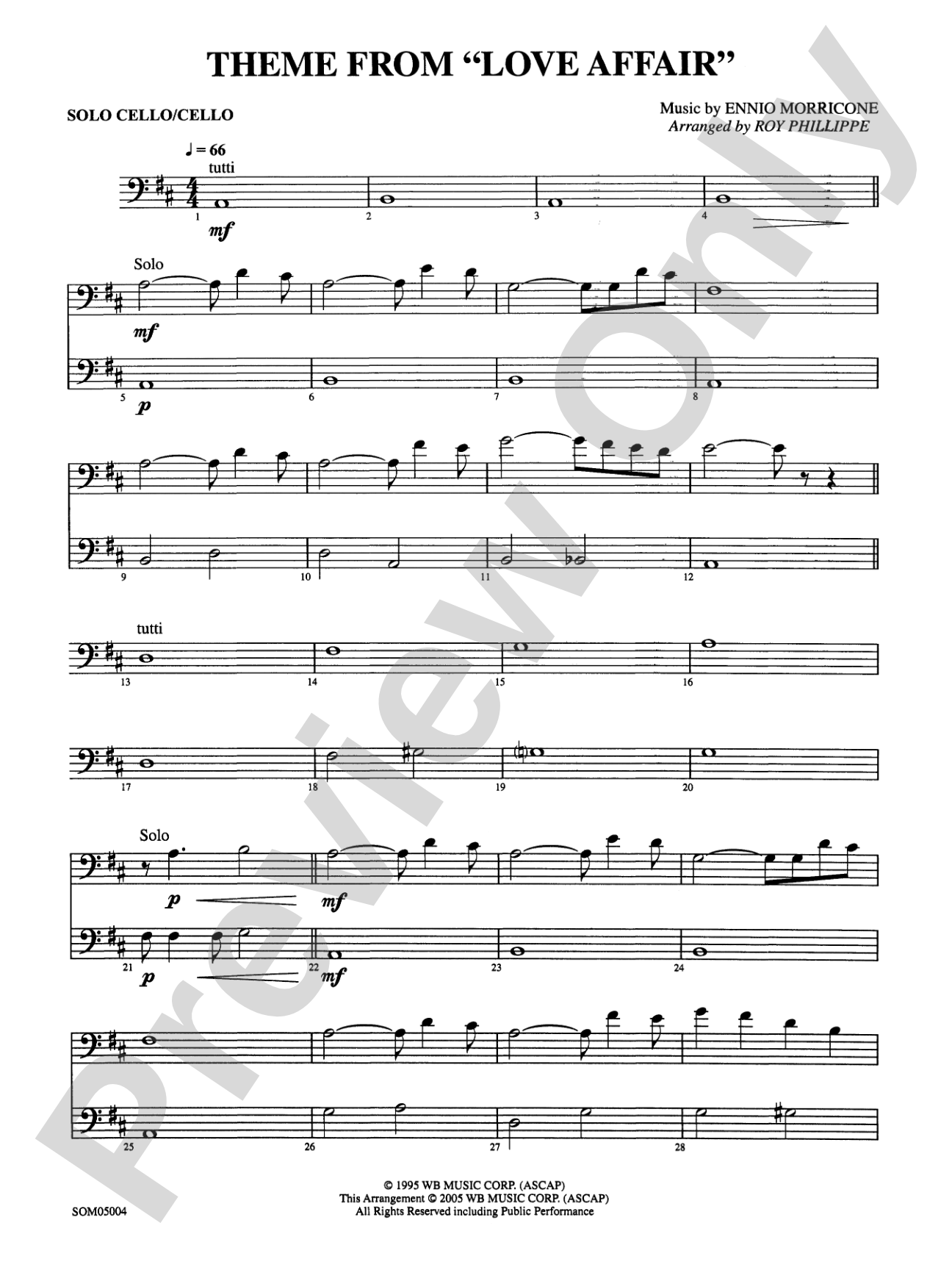 Love Affair, Theme from: Cello
