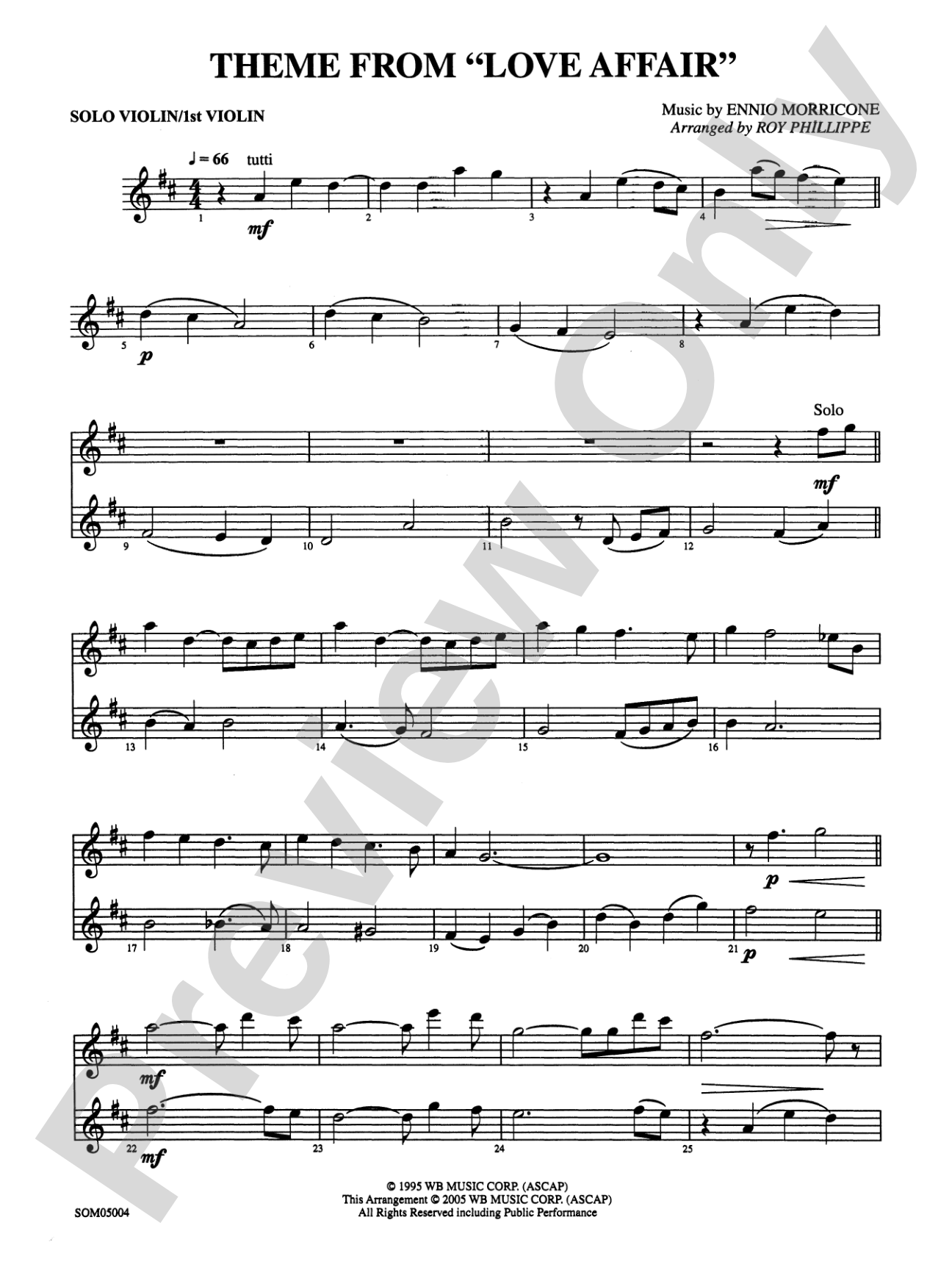 Love Affair, Theme from: 1st Violin