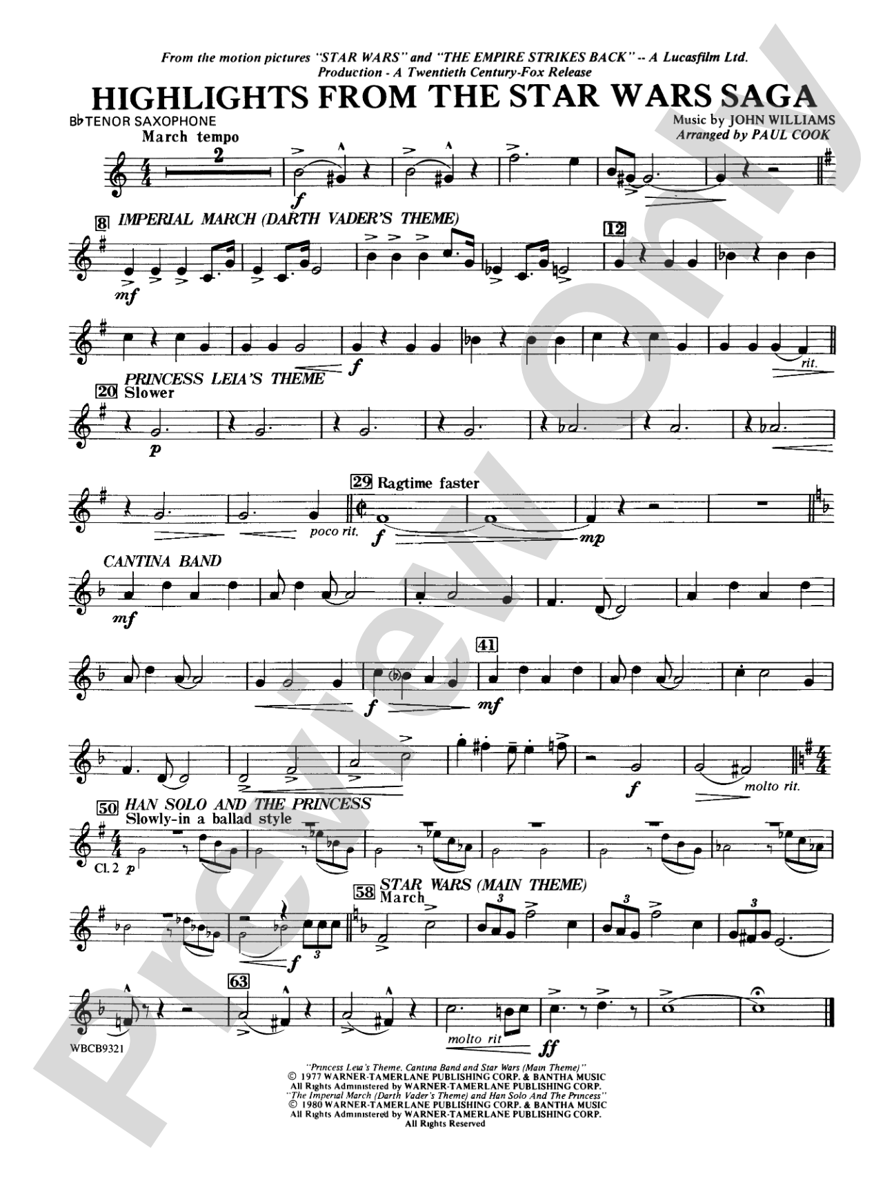 Star Wars® Saga, Highlights from the: B-flat Tenor Saxophone