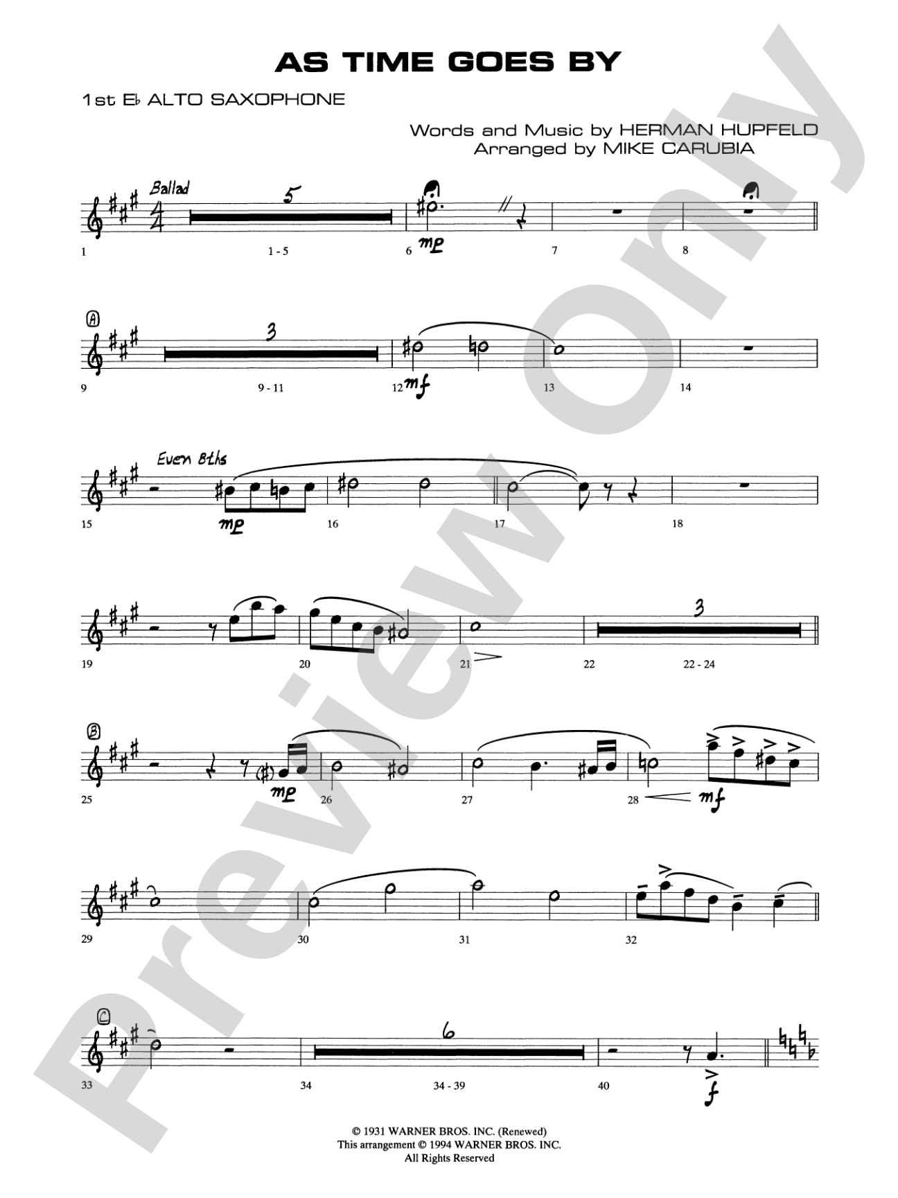As Time Goes By: E-flat Alto Saxophone