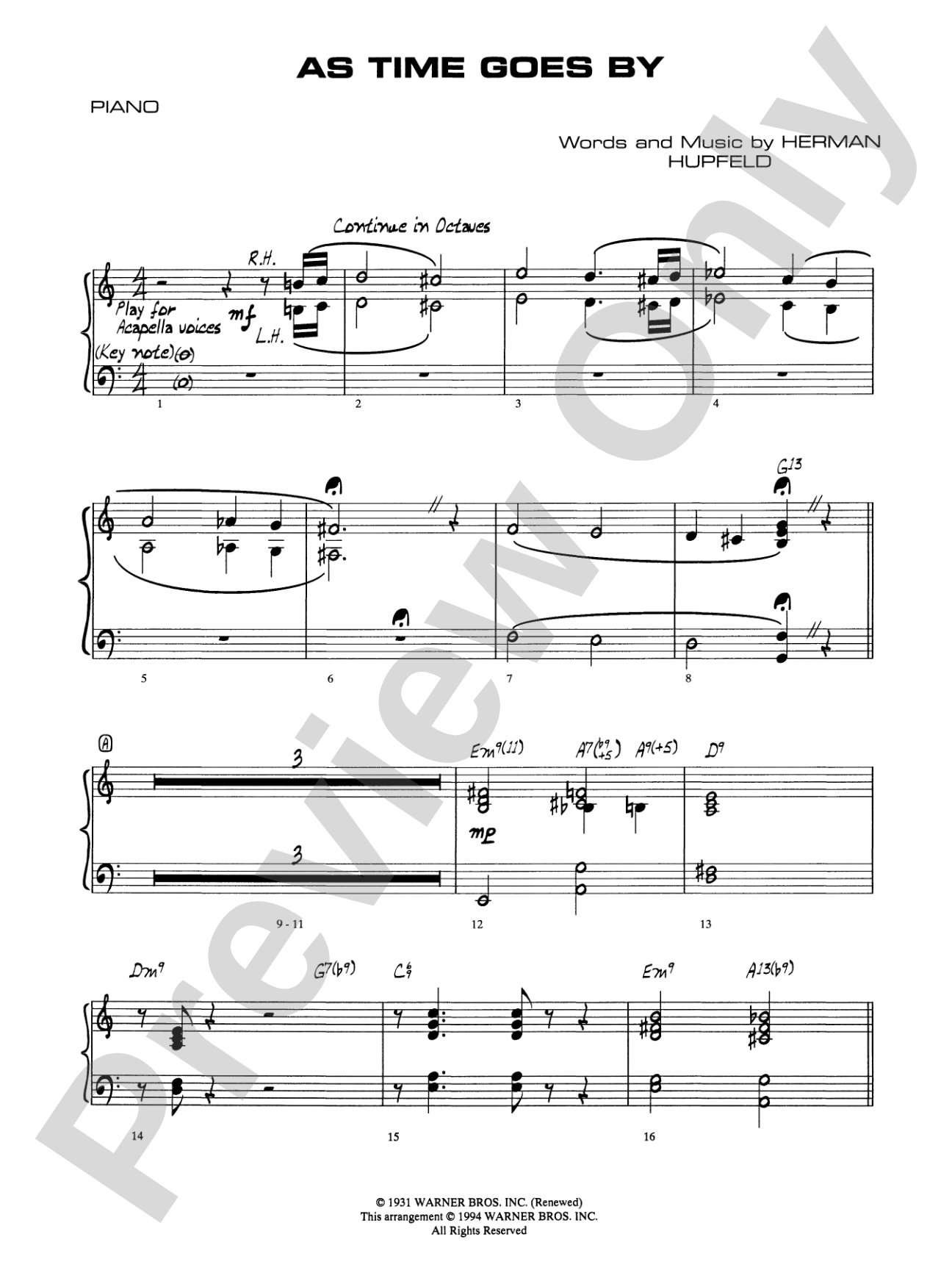 As Time Goes By: Piano Accompaniment