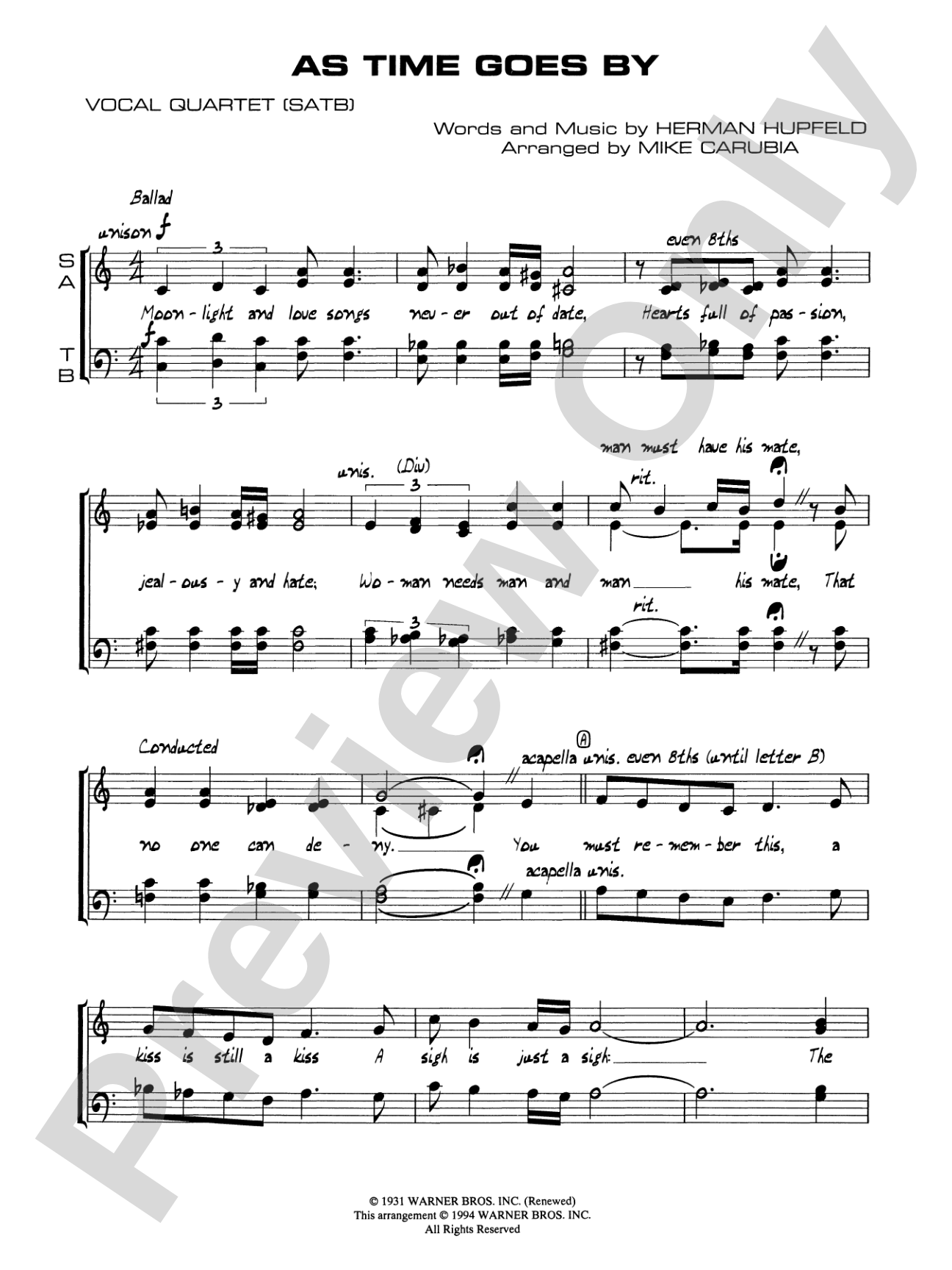 As Time Goes By: SATB Vocals