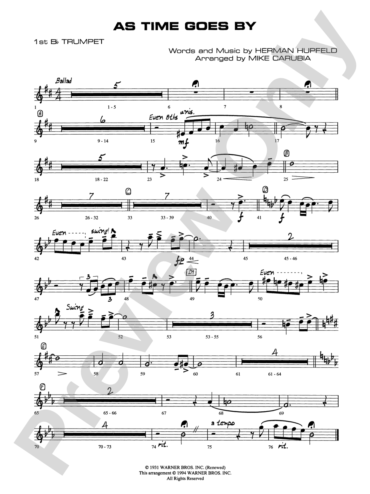 As Time Goes By: 1st B-flat Trumpet