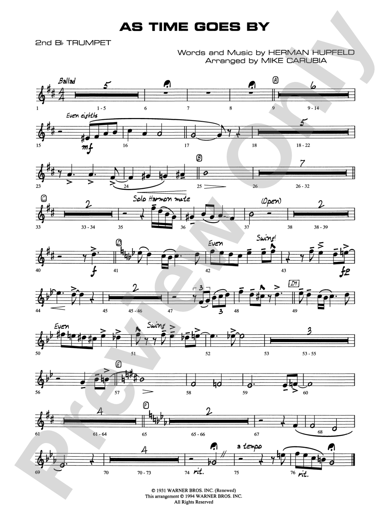 As Time Goes By: 2nd B-flat Trumpet