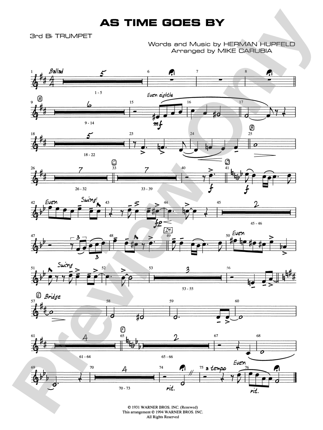 As Time Goes By: 3rd B-flat Trumpet
