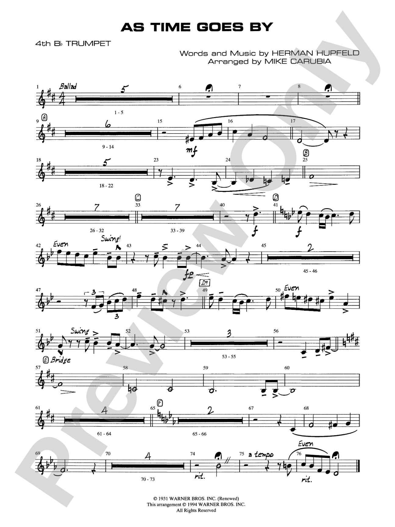 As Time Goes By: 4th B-flat Trumpet