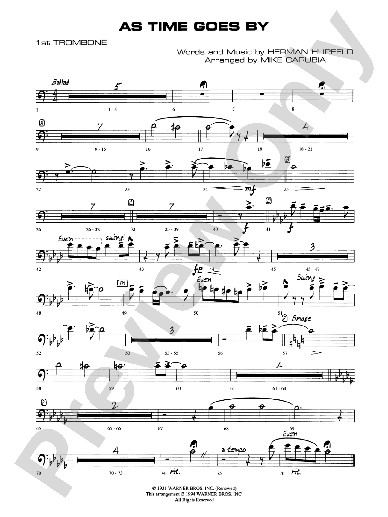 As Time Goes By: 1st Trombone