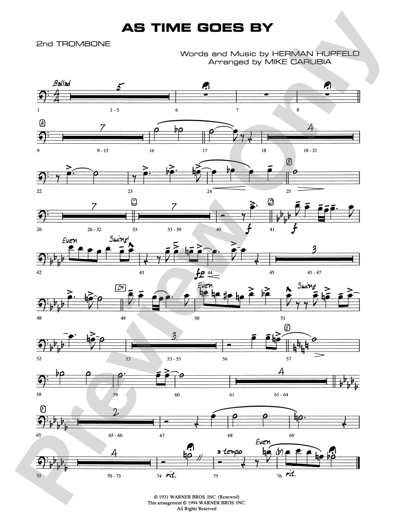 As Time Goes By: 2nd Trombone