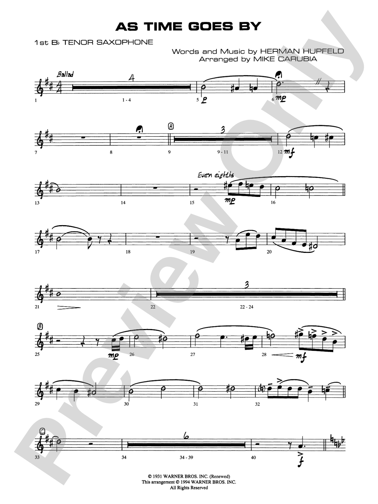 As Time Goes By: B-flat Tenor Saxophone