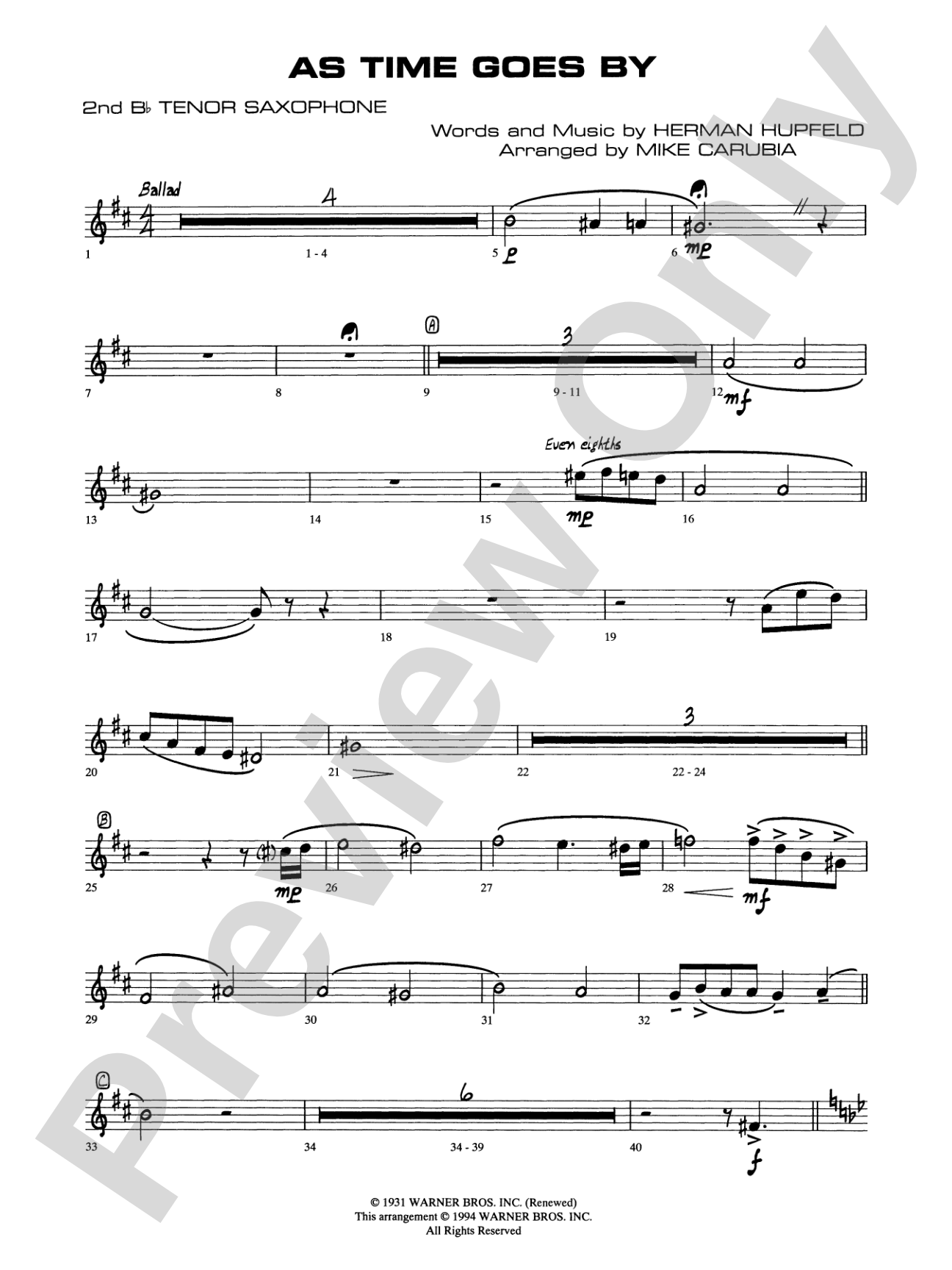 As Time Goes By: 2nd B-flat Tenor Saxophone