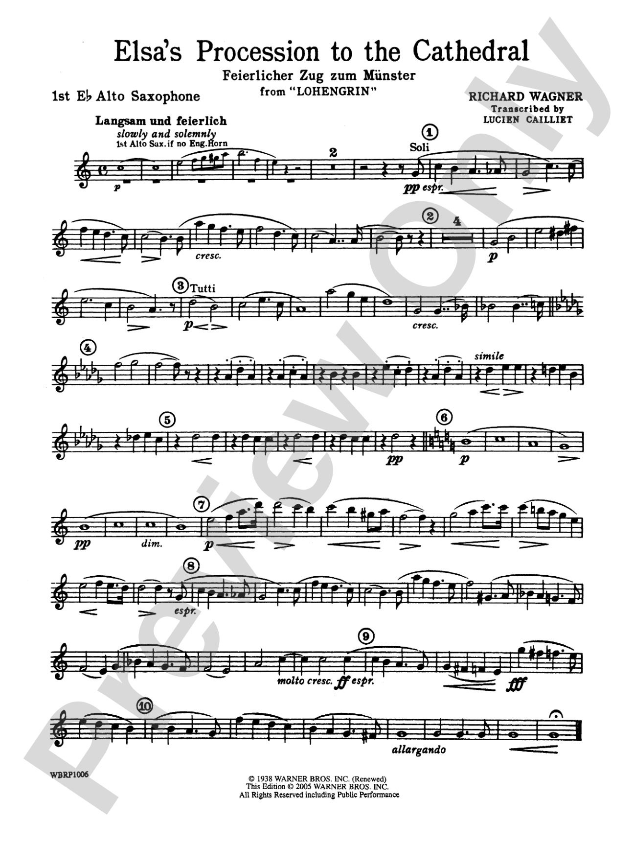 Elsa's Procession to the Cathedral: E-flat Alto Saxophone