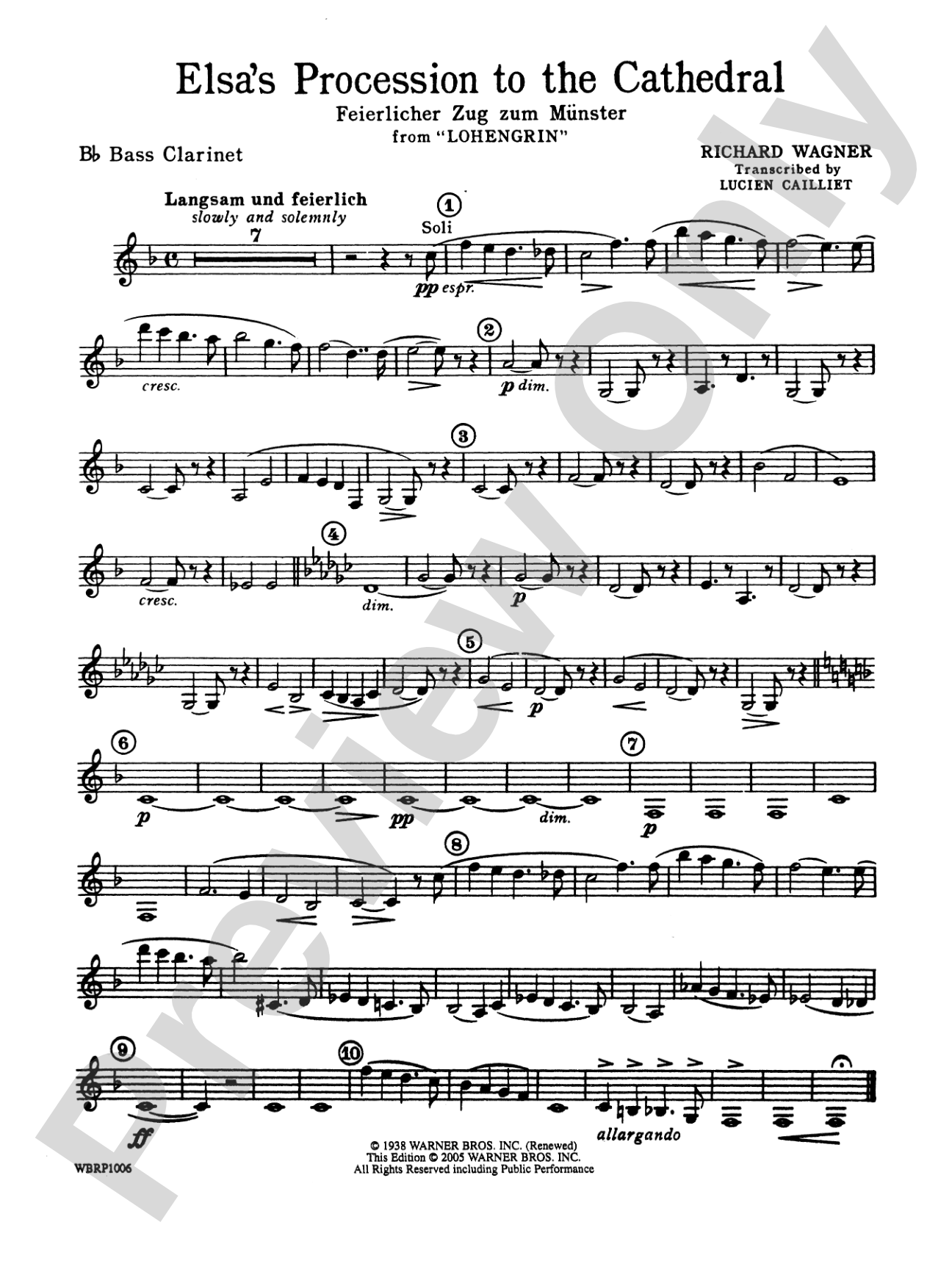Elsa's Procession to the Cathedral: B-flat Bass Clarinet