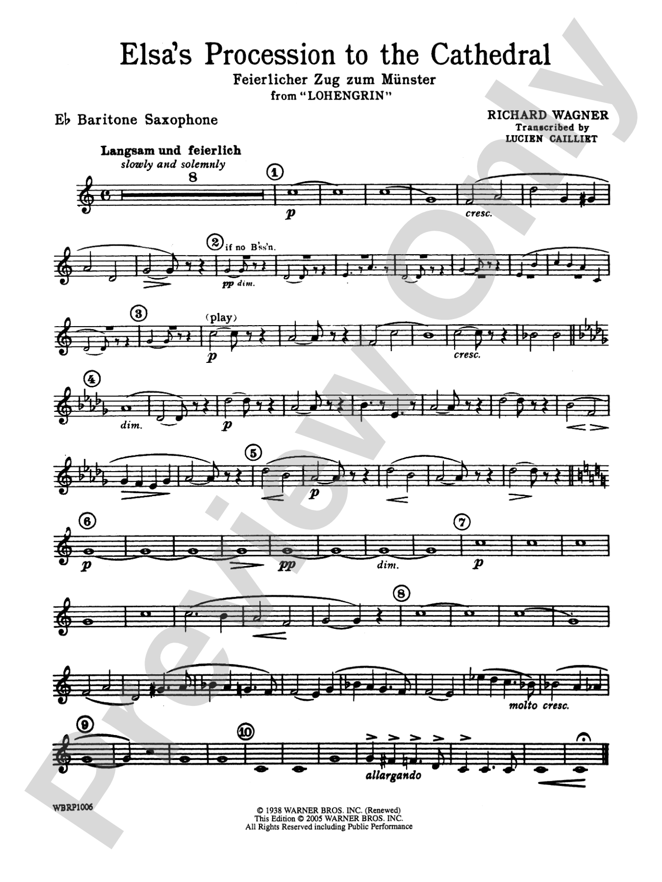 Elsa's Procession to the Cathedral: E-flat Baritone Saxophone